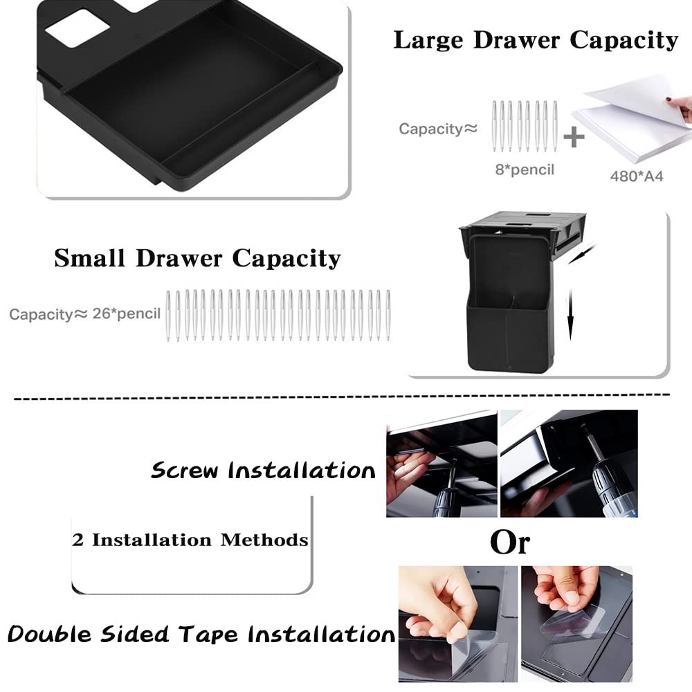 Under Desk Drawer Storage Organizer – 2 Pack (Large and Small) Black –