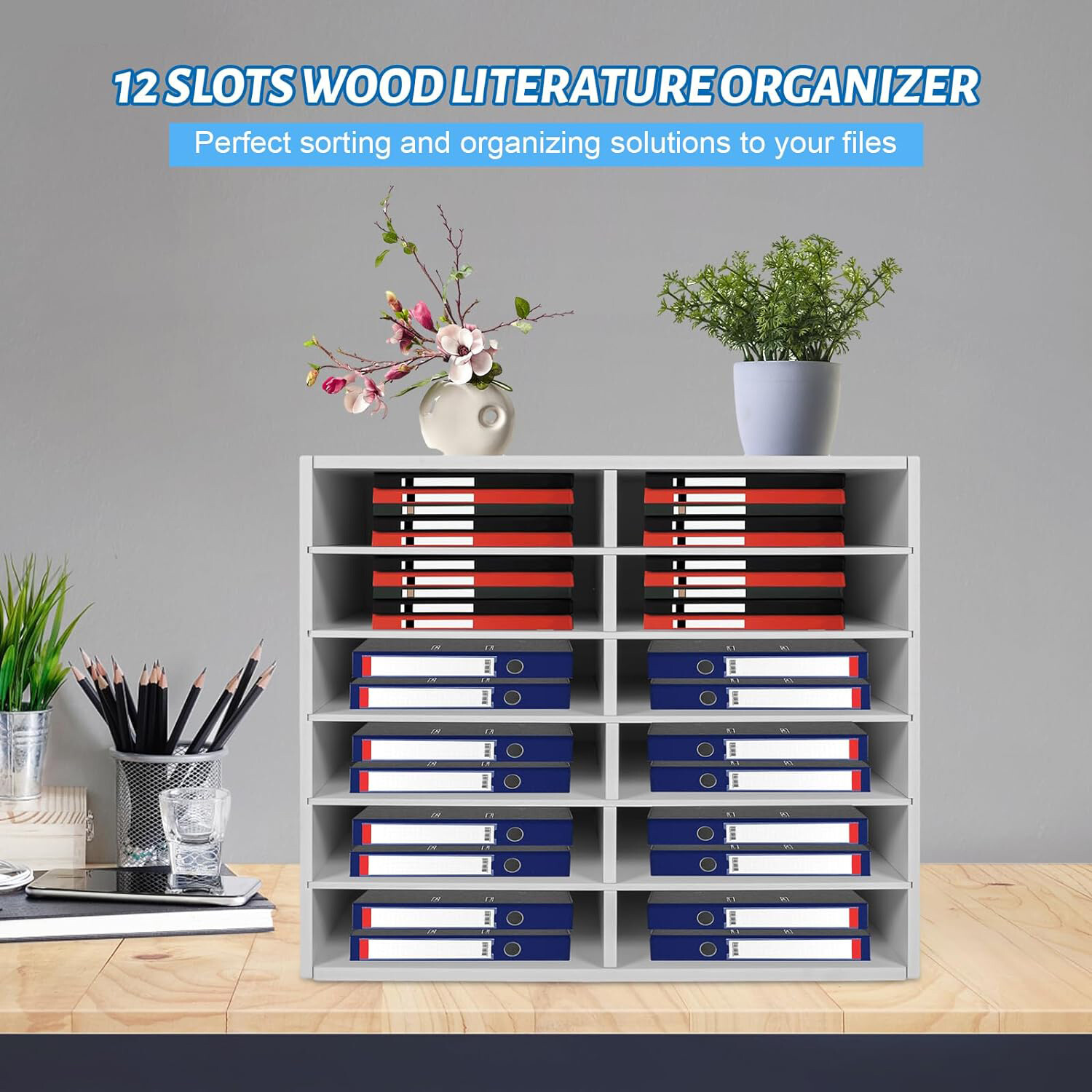 12-Compartment Literature Organizer – Durable File Sorter with Modern Design