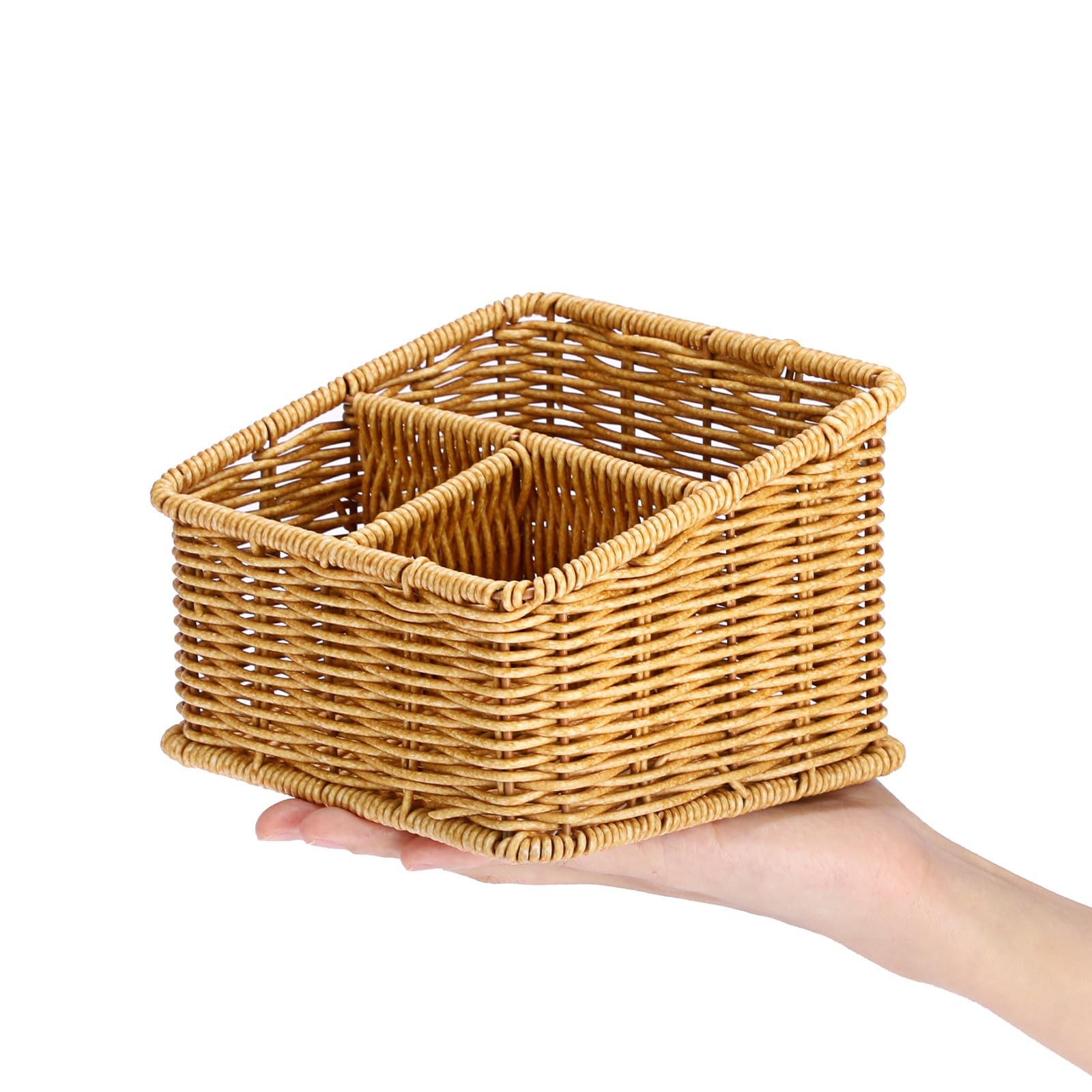 BTSKY 3 Slots Natural Woven Remote Control Holder for Desk 3-Slot, Beige