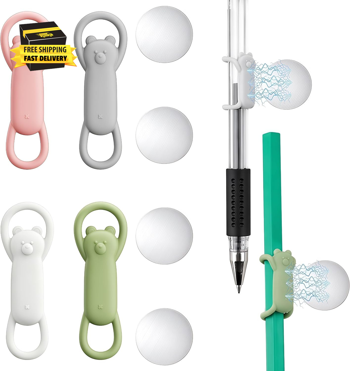 4 Pcs Magnetic Pen Holder for Refrigerator, Silicone Adjustable Pen Pencil Holde