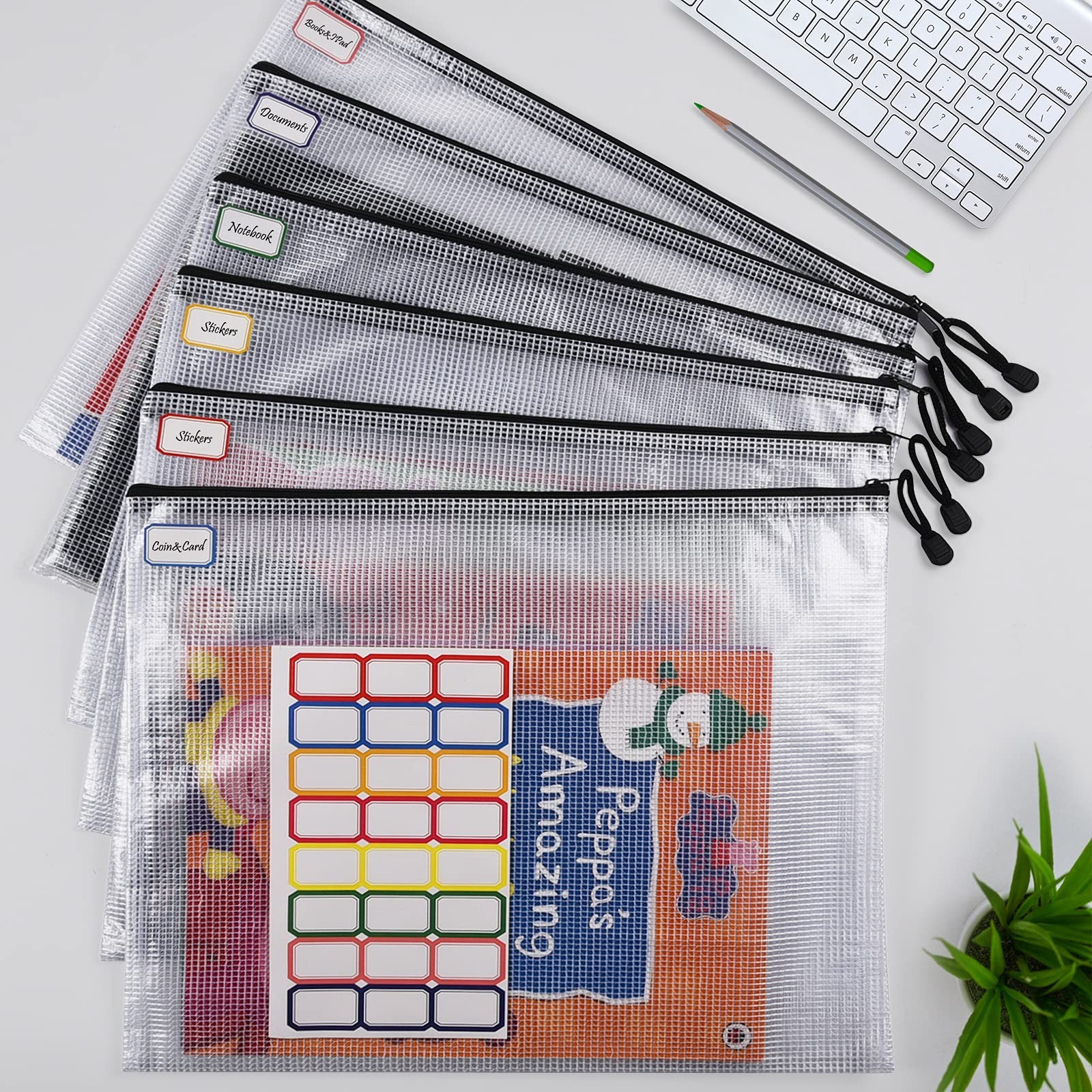 Mesh Zipper Pouch, 6PCS Waterproof Plastic Mesh Zipper Bag, A3 Size Tear-Resi…