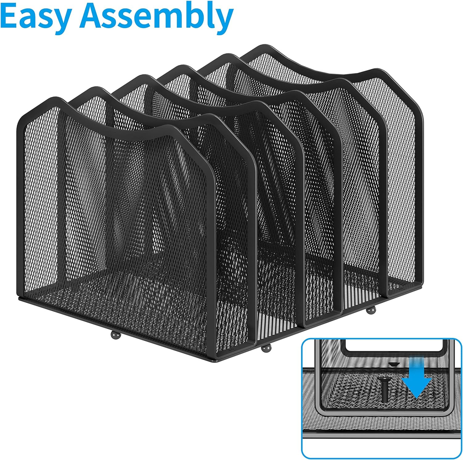 Mesh Desktop File Sorter Organizer, 5-Section Bookshelf for Desk Home Office, Bl