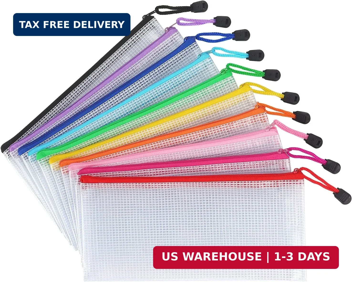 Tamaki 10 Pack Mesh Zipper Pouch Document Waterproof Zip File Bags Plastic Penci