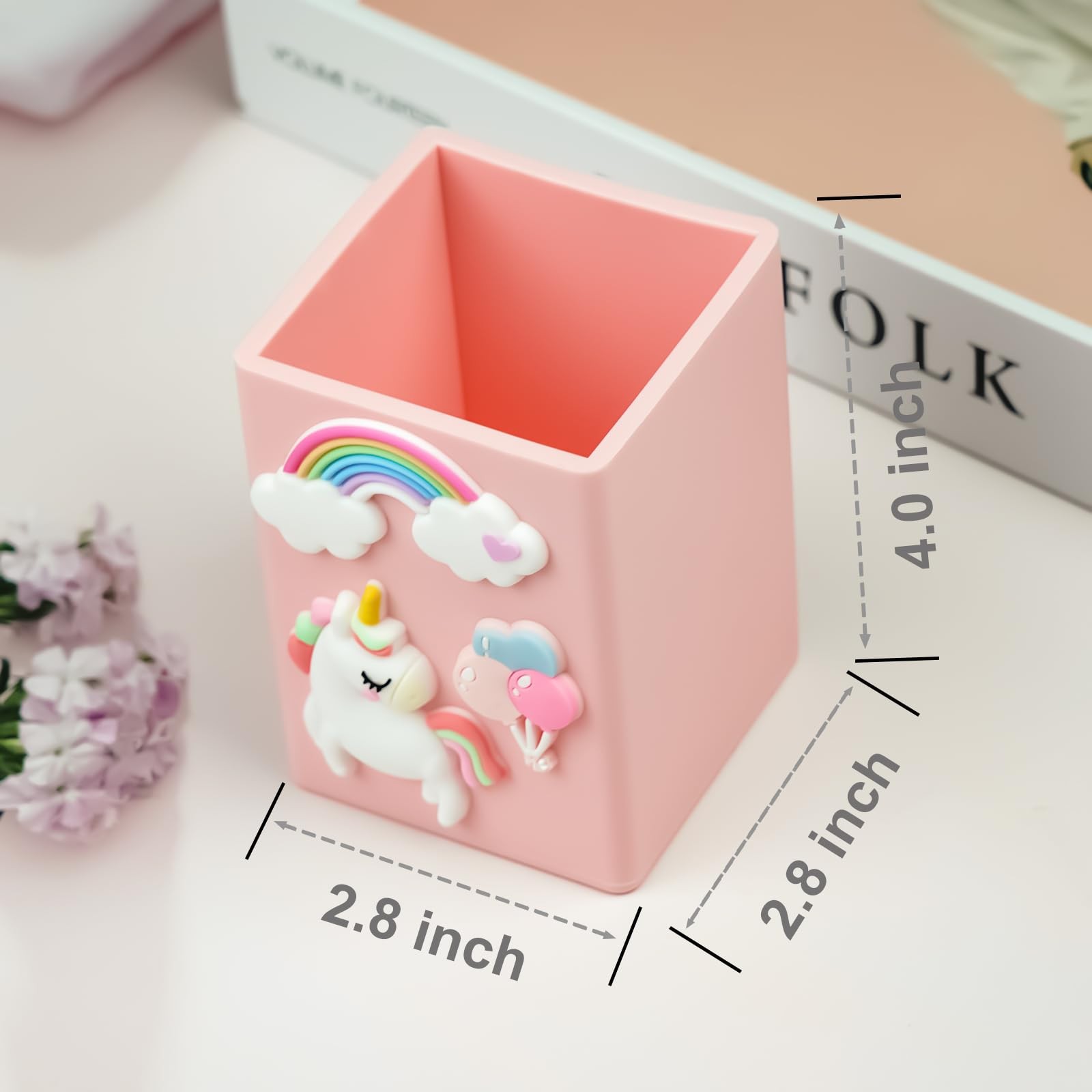 Cute Desk Pen Holder for Girls,Silicone Pink Aesthetic Pencil Cup Organizer f…