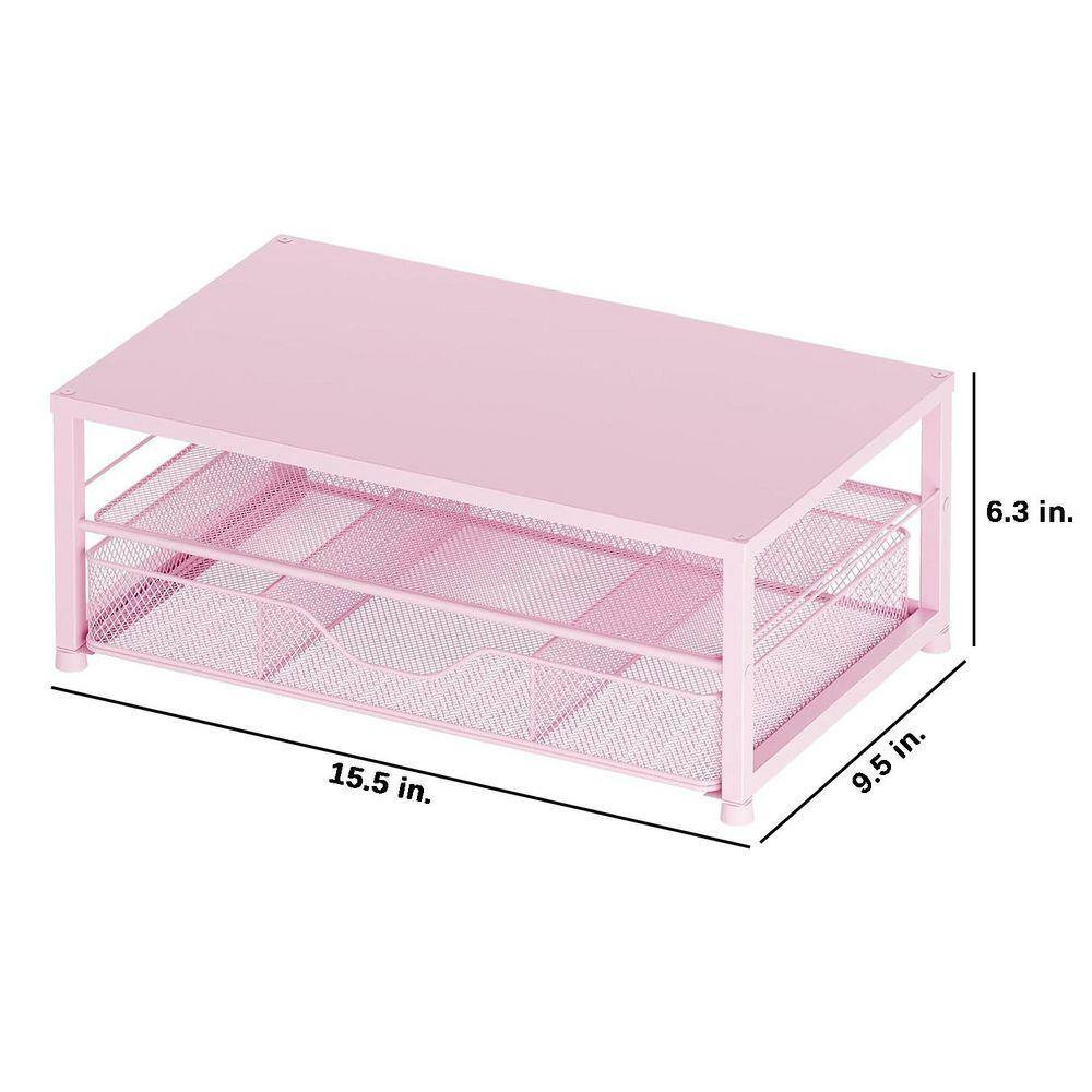 Pink 15.5 In. X 6.3 In. Metal Modern Desk Organizers with Drawer and 2 Pen Holde