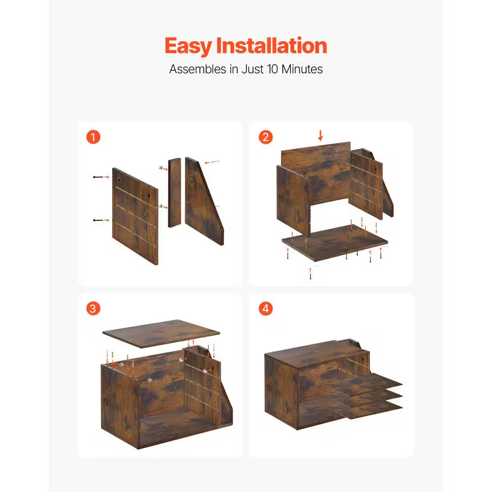 Literature Organizer with 4 Compartments, Detachable Shelves, Brown Desk Accesso