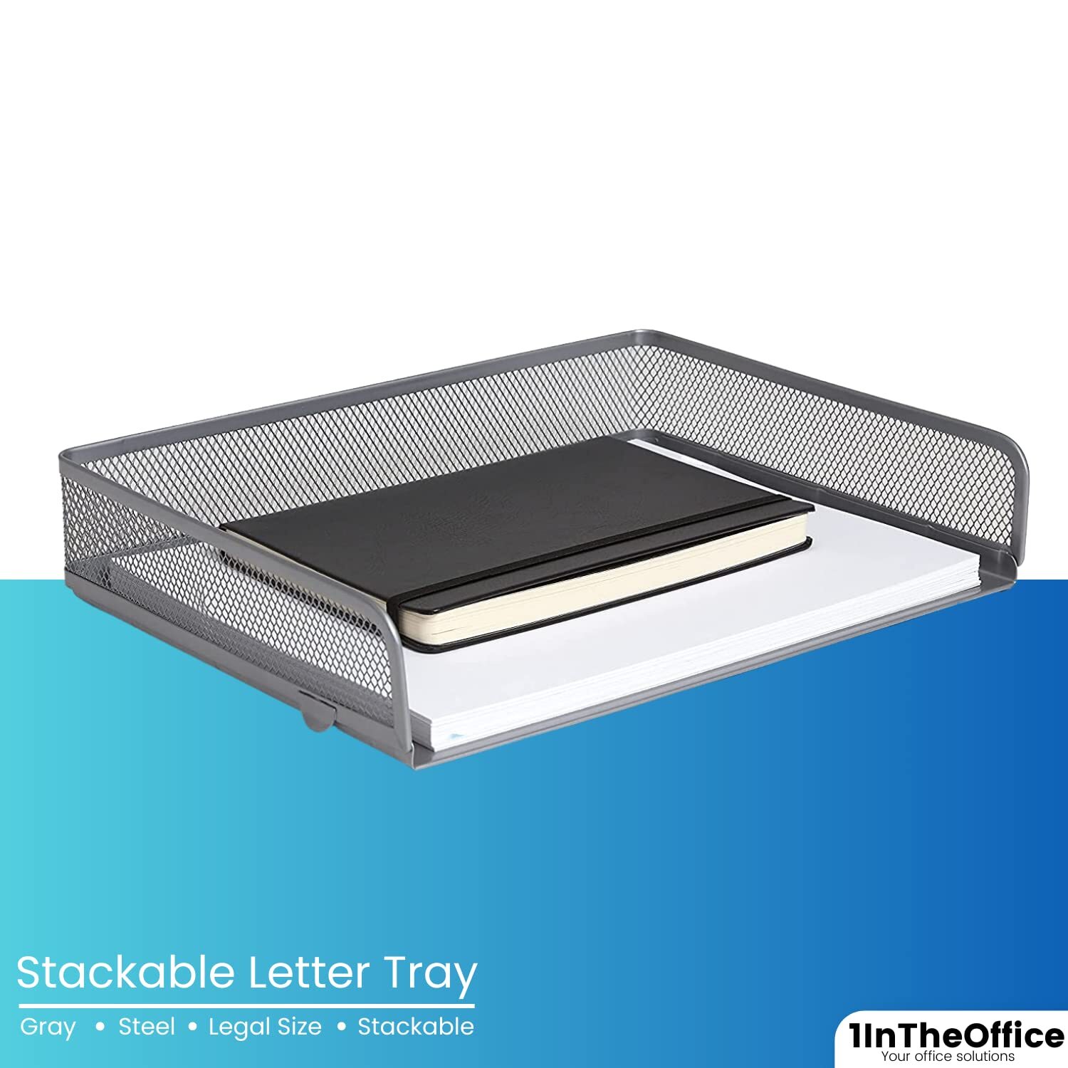 Desk Tray Letter Size Stackable Side Load Silver Mesh 2 Pack Office