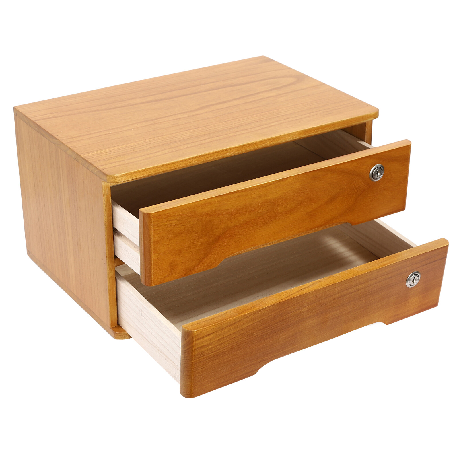 Wooden Desktop Storage Box 2-Tier Desk Organizer w/ Lockable Drawers 30kg