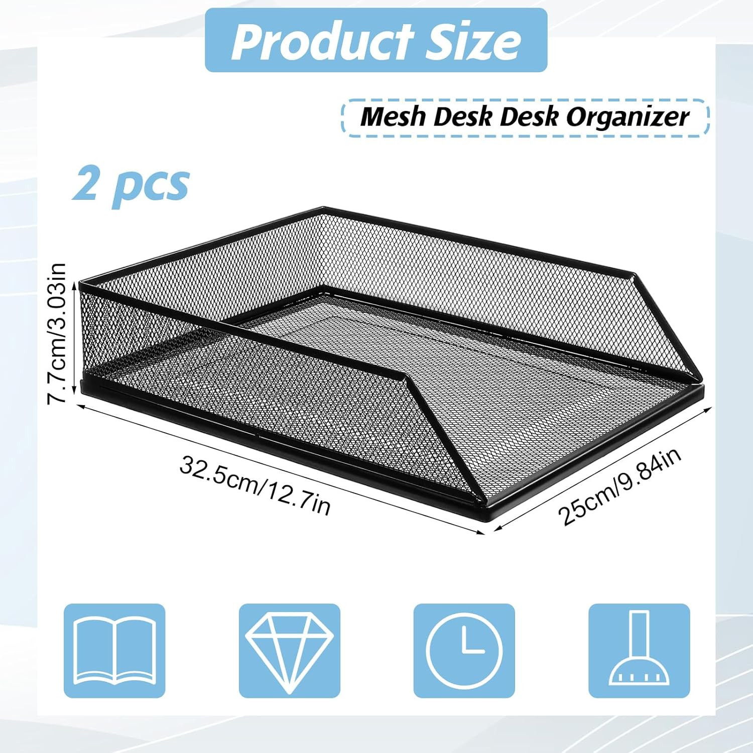 2 Pack 12.8 X 9.84 Inch Black Metal Mesh Letter Tray, Stackable Desk File Organi