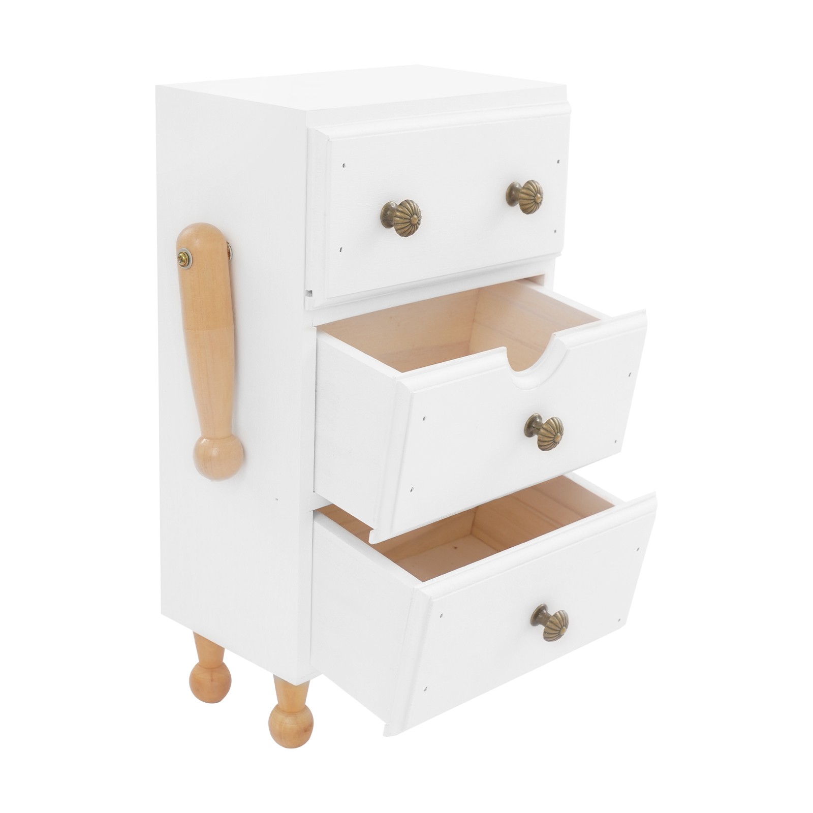 White Retro 3 Drawer Storage Cabinet Pine Wood Freestanding Organizer For Office