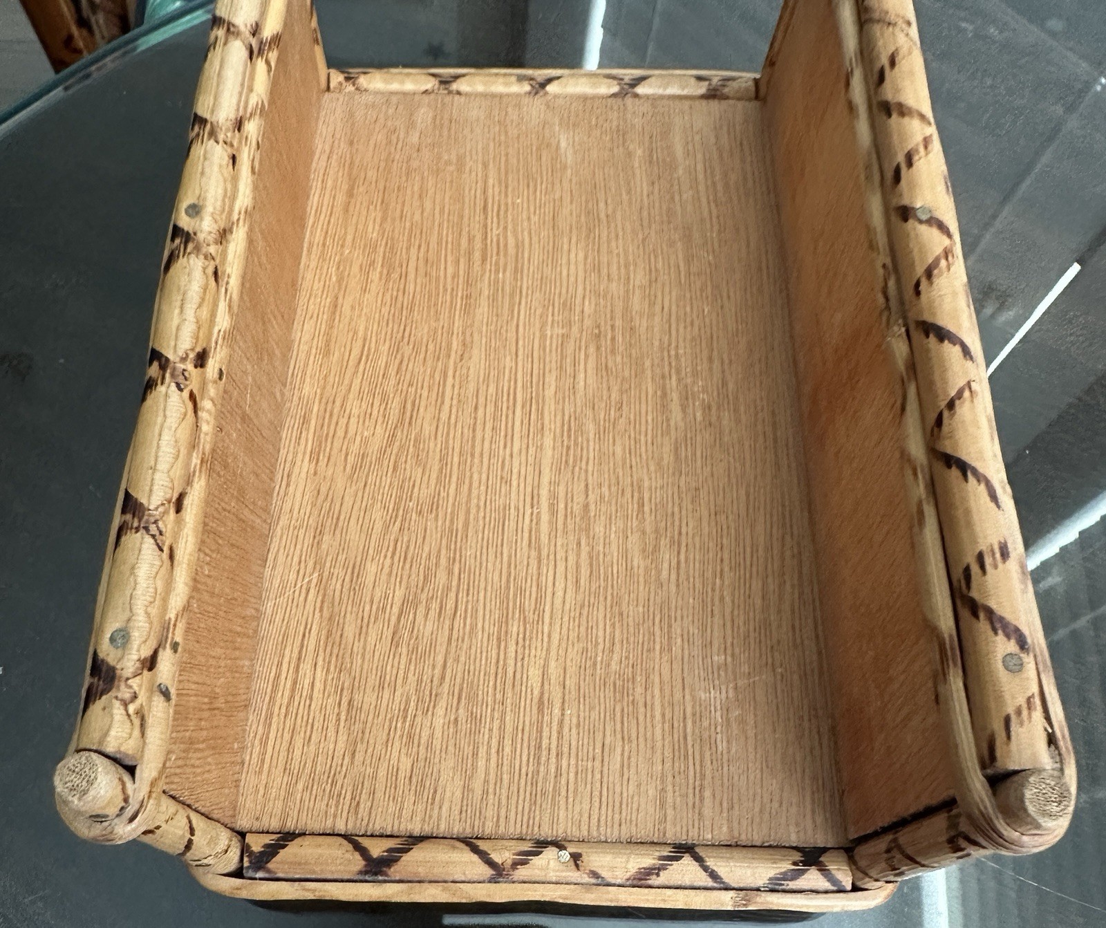Vintage Burnt Bamboo Rattan Desk Organizer Napkin Caddy Letter Holder Hong Kong