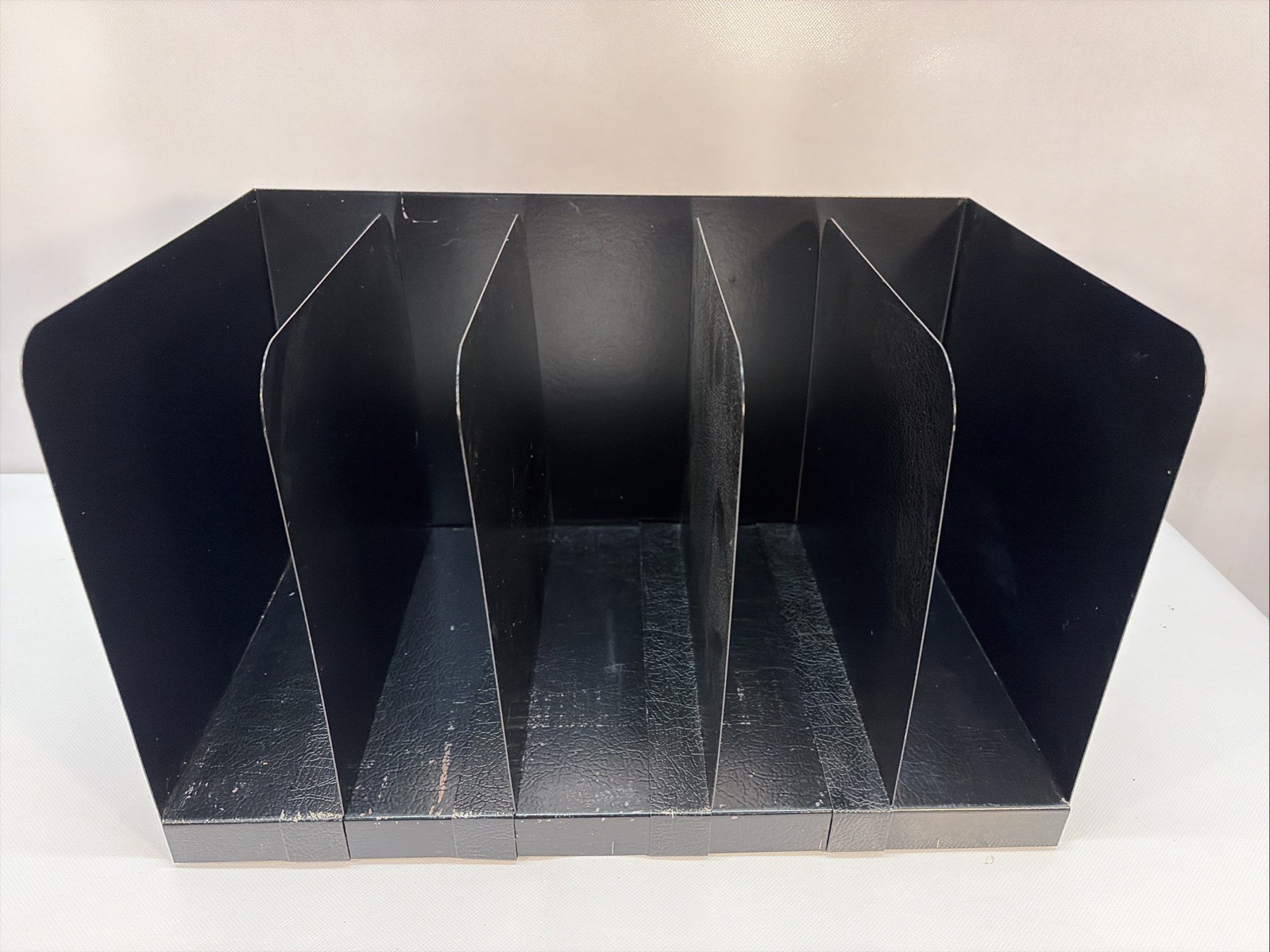 Vtg Steel Vertical Desktop File Organizer Black 5-Slot Adjustable Buddy MCM