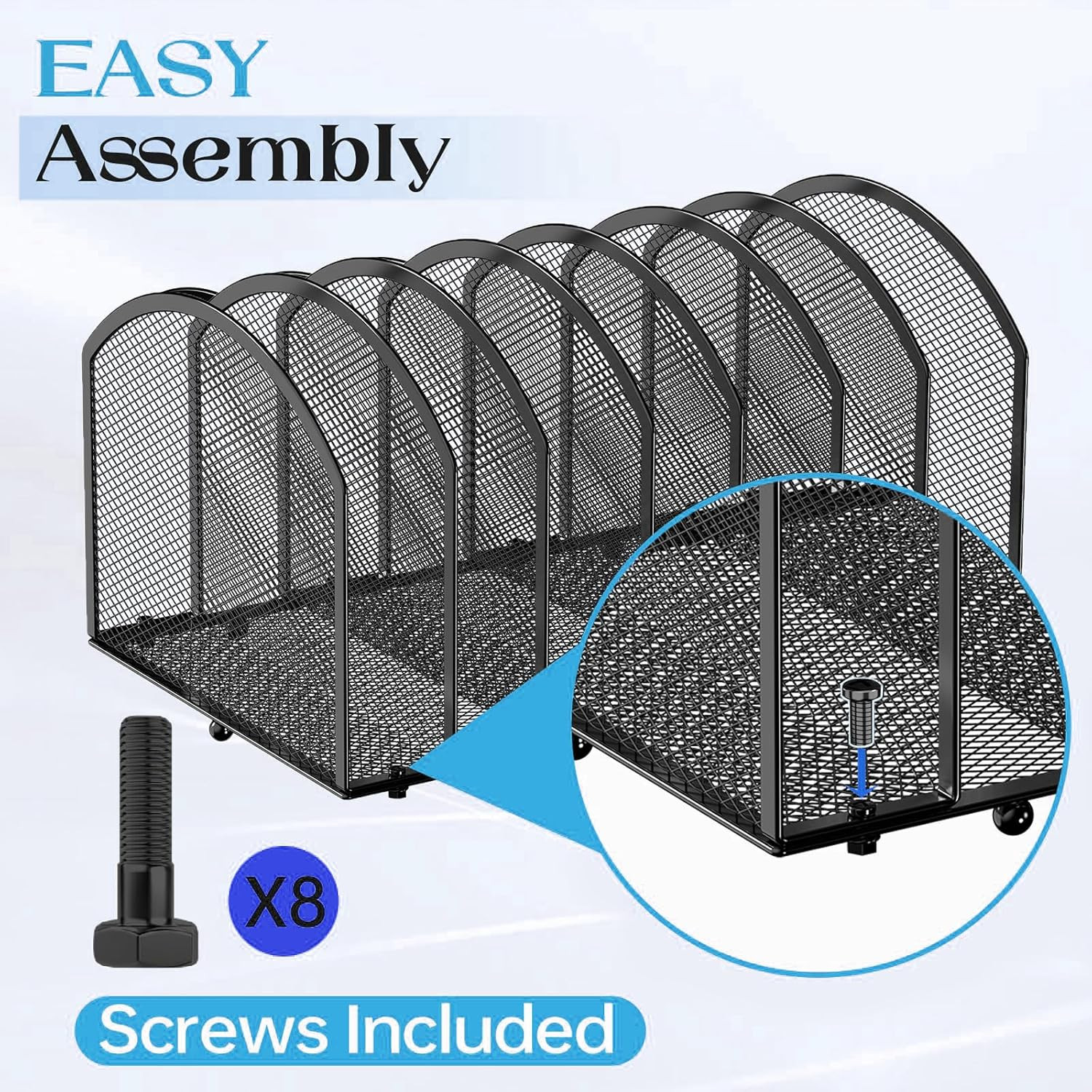 7-Section Desk File Organizer, Mesh Desktop Organizer File Sorter Office Organiz