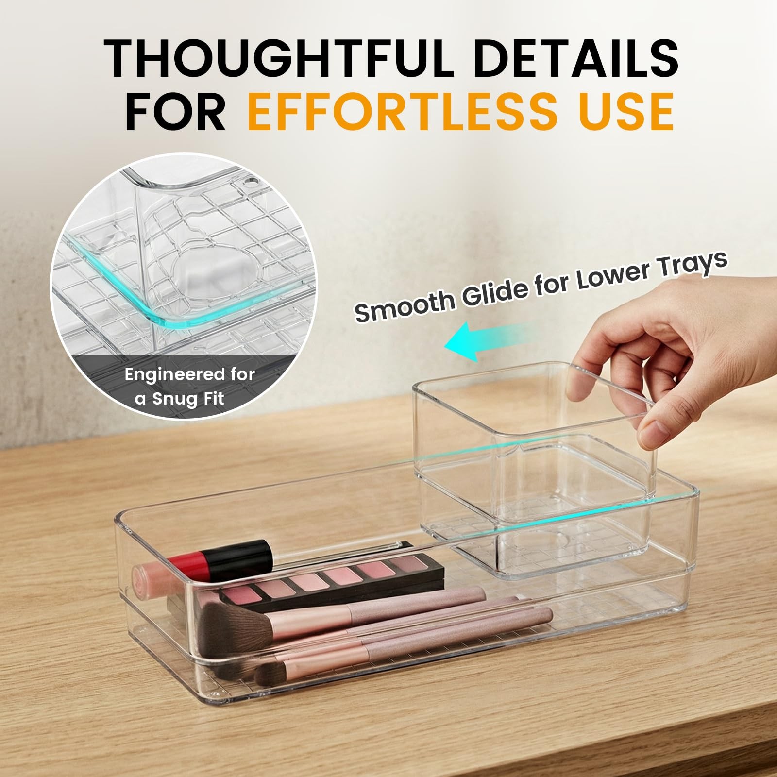 6 PCS Clear Plastic Drawer Organizer Set, 2 Sizes Acrylic Drawer Storage Tray…