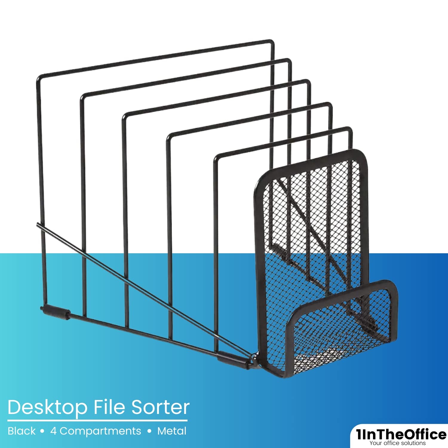 Metal Incline Desktop File Sorter, Black Wire Mesh Step Sorter, 6 Compartments