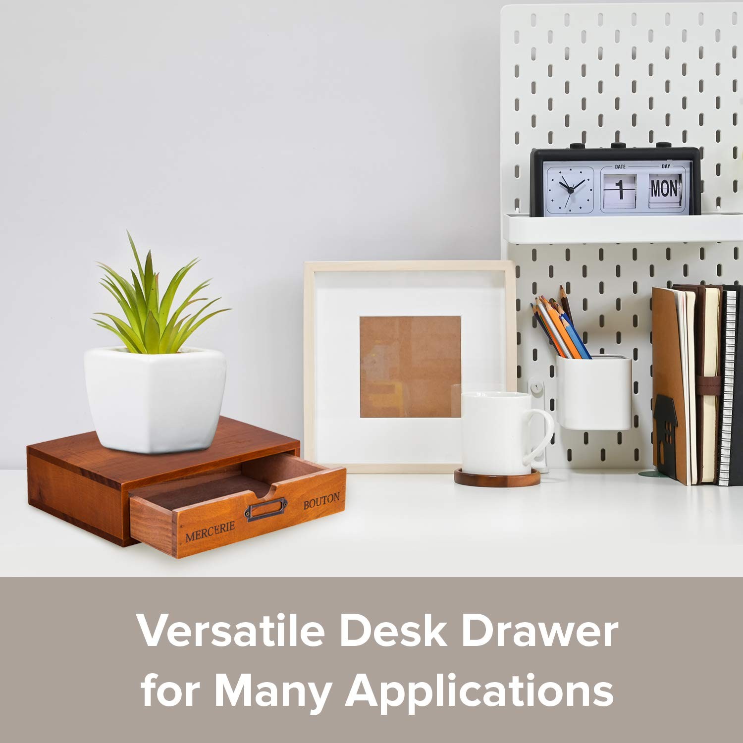 Wooden Single Drawer Unit – Solid Wood Monitor Stand for Desktop Organization…