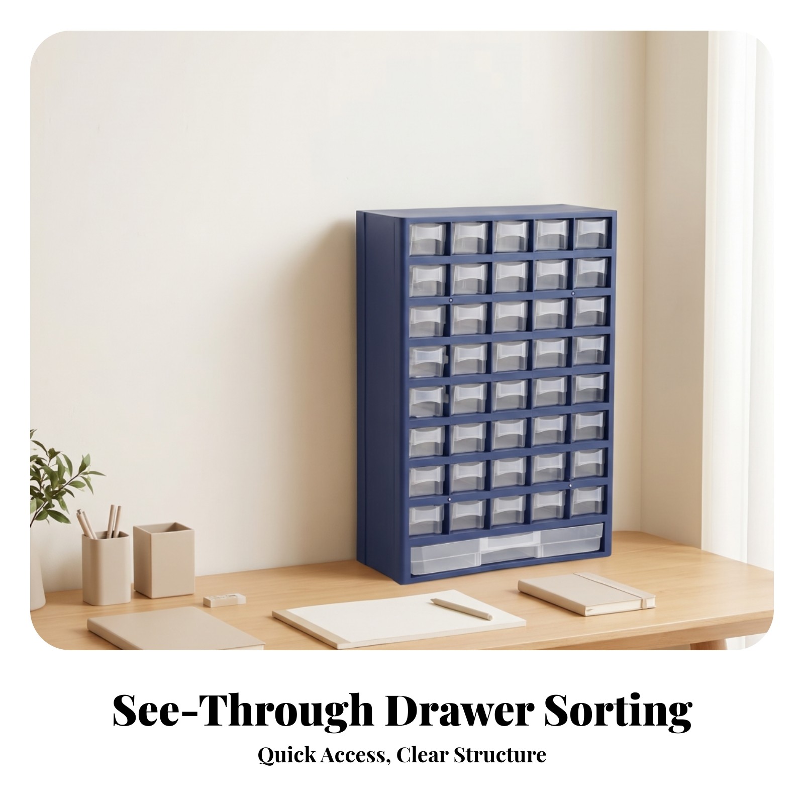Desktop Drawer Cabinet Clear Polymeric Drawer Cabinet Long-Lasting Upright