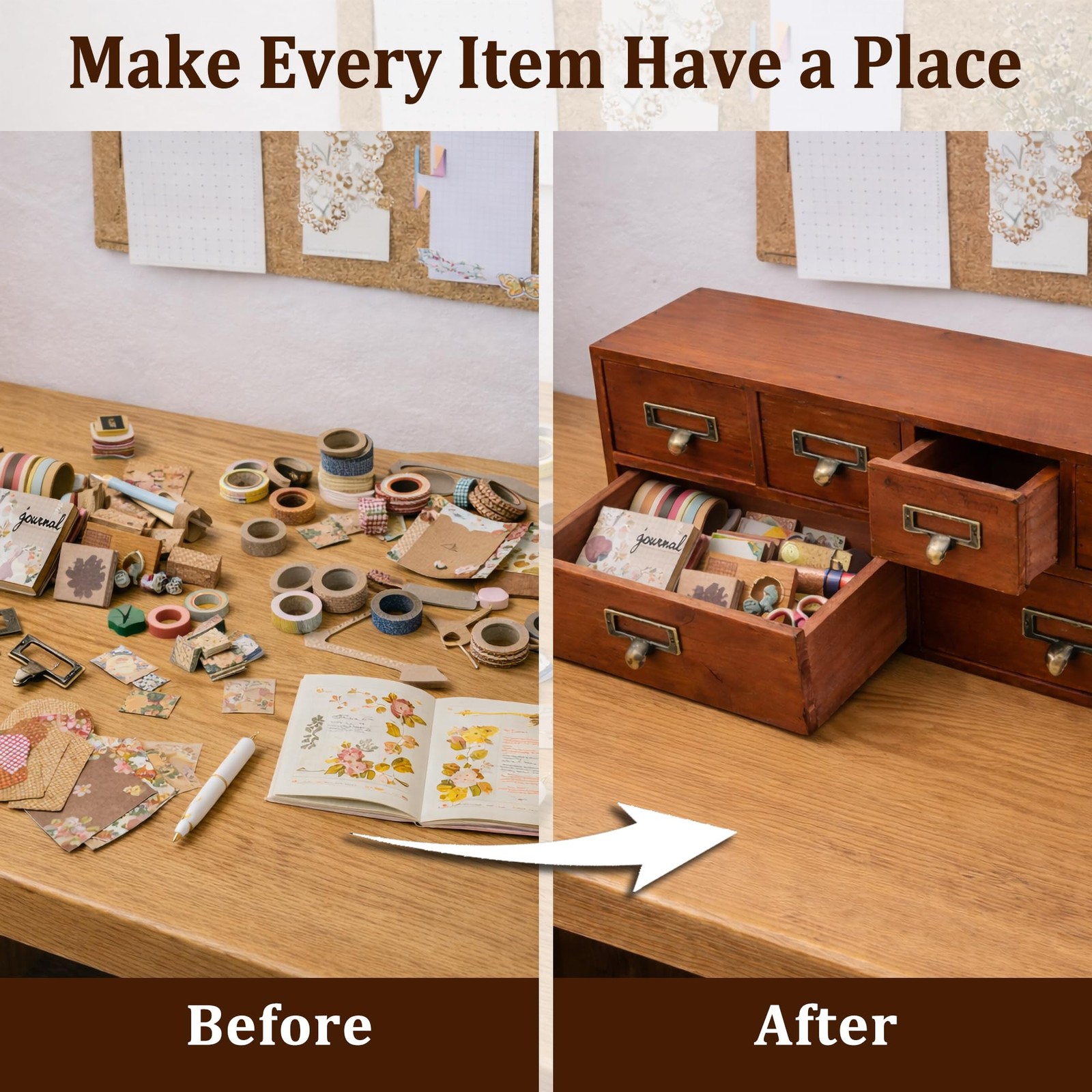 6 Drawer Vintage Apothecary Desk Organizer, Wooden Card Catalog Storage Brown