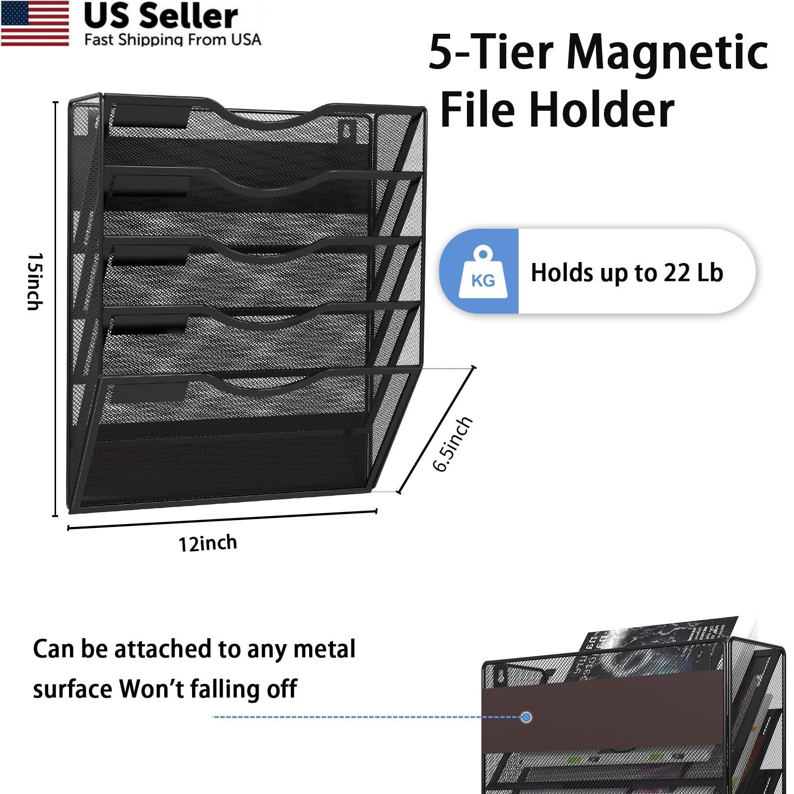 LQPAFZ 5-Tier Magnetic File Holder, No Drilling Installation black