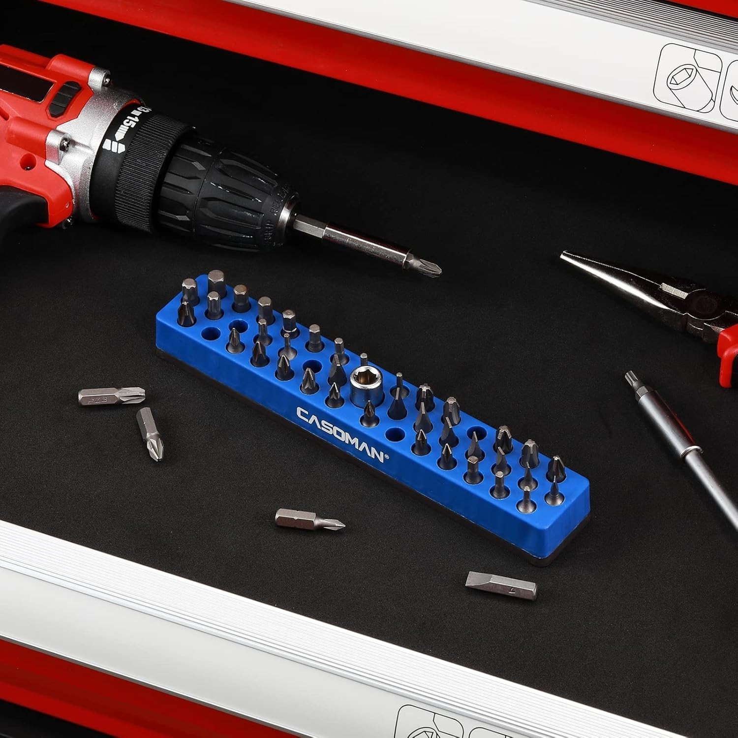 14-Inch Hex Bit Organizer Magnetic Base 86 Hole Storage for Tools