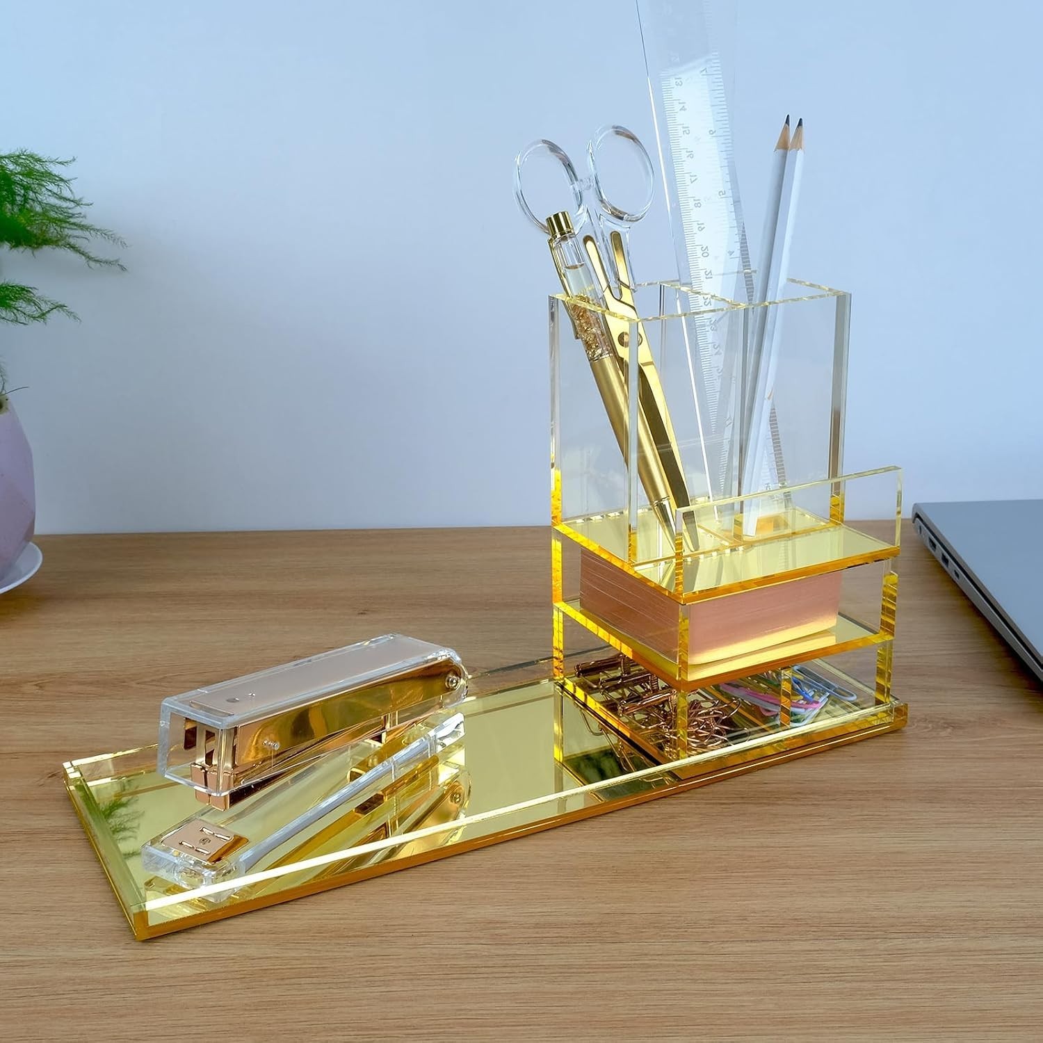 Gold Acrylic Desk Organizer Set with Free Ruler