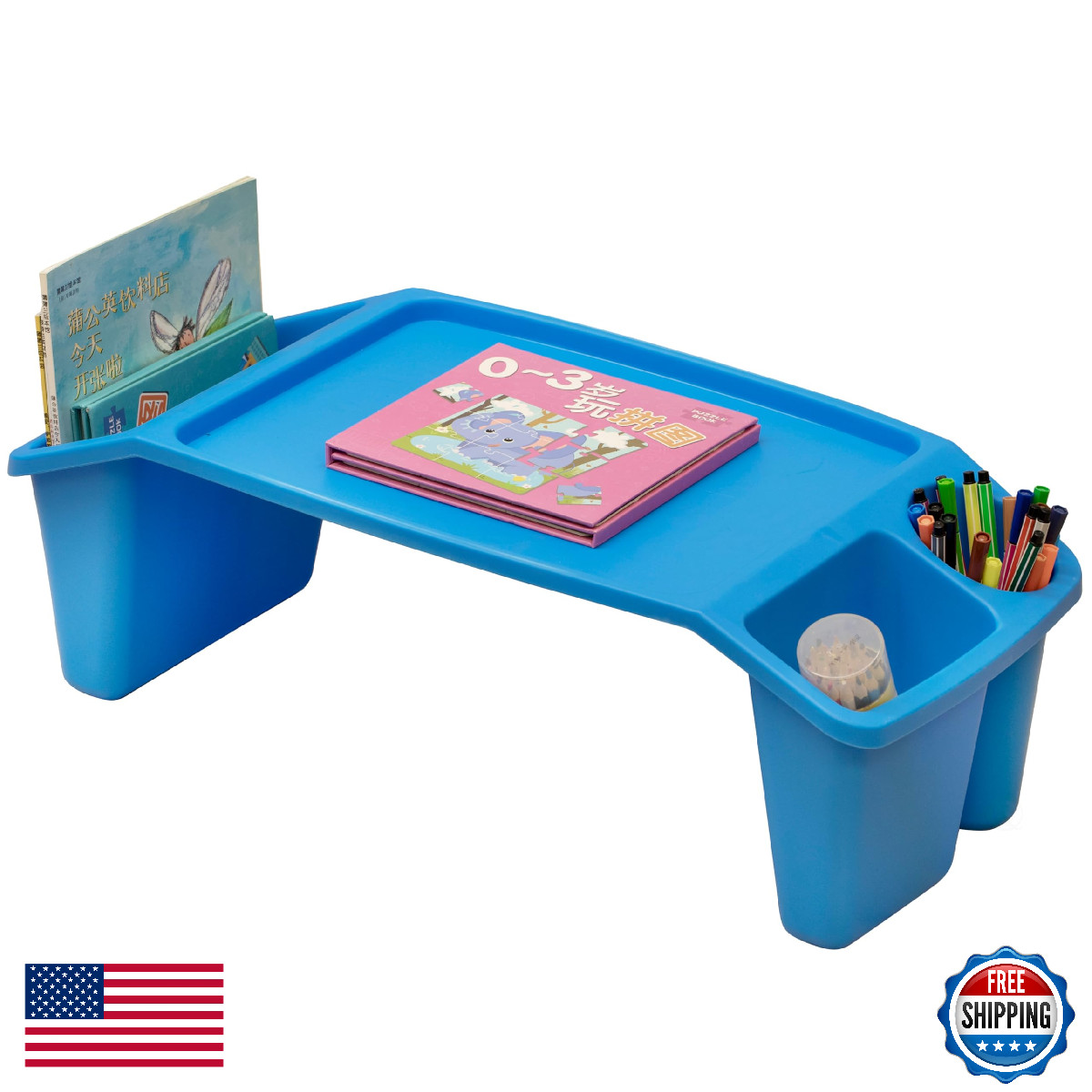 Basicwise Activity Desk Table Built-In Cup Compartments Multipurpose Lap Tray