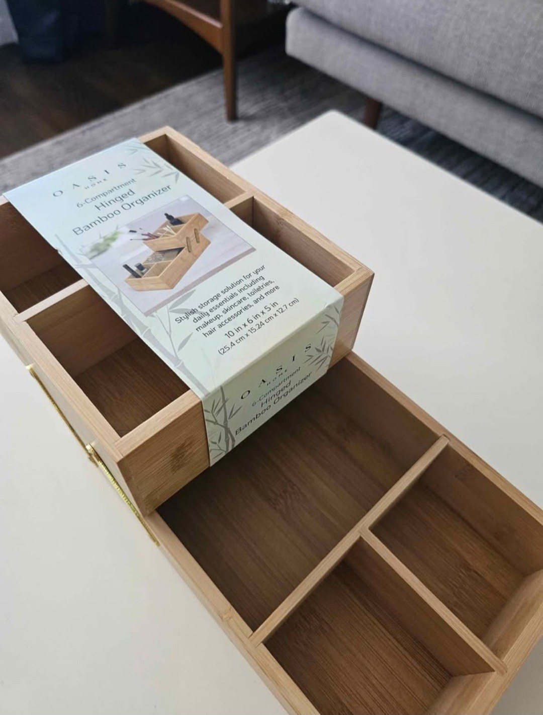 6-Compartment Foldable Bamboo Organizer with Hinge 10x6x5″