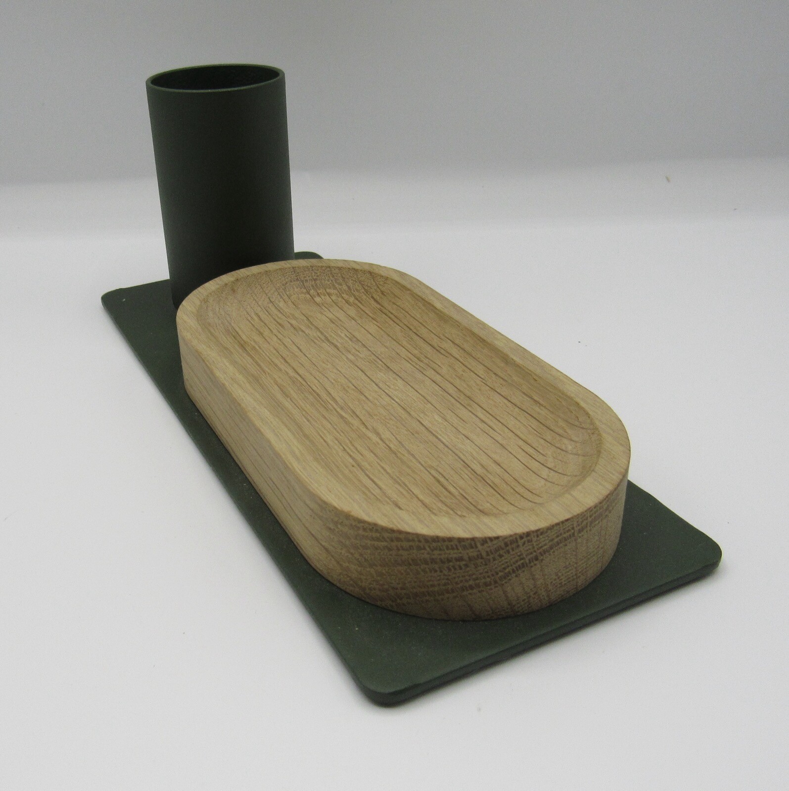 Most Modest powder coated steel/wood desk organizer pen holder dish green metal