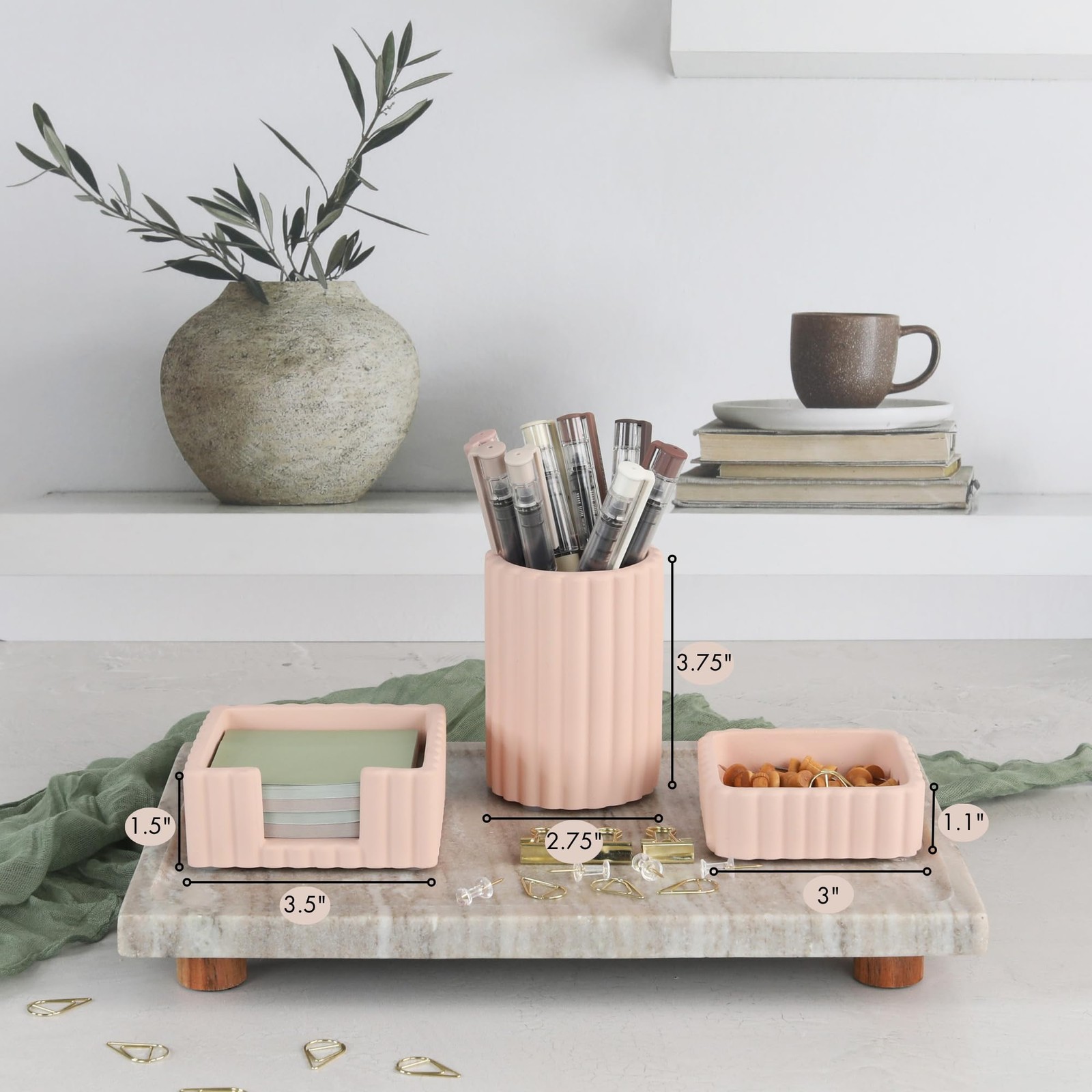 1 Set Modern Aesthetic Pink Concrete Desk Organizers Accessories 3 PCS