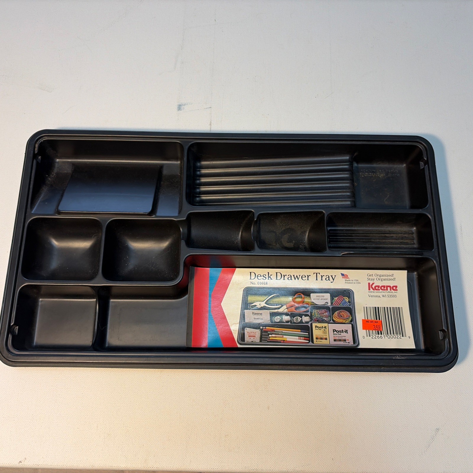 VTG Keene Desk Drawer Tray Black Plastic Sticker Made In USA Newell Office Rare
