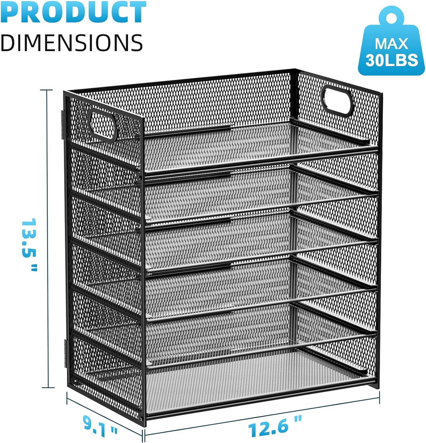 6 Tier Paper Organizer Letter Tray – Mesh Desk File Organizer with Handle, Paper