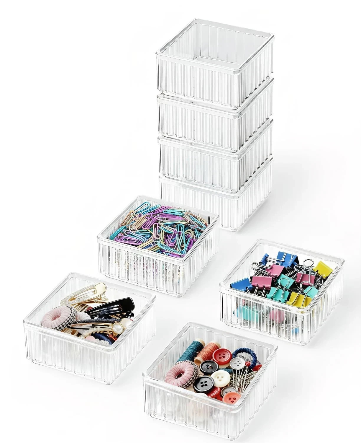 Clear Stackable Desk Organizer & Paper Clip Holder, 4 Pack – Transparent
