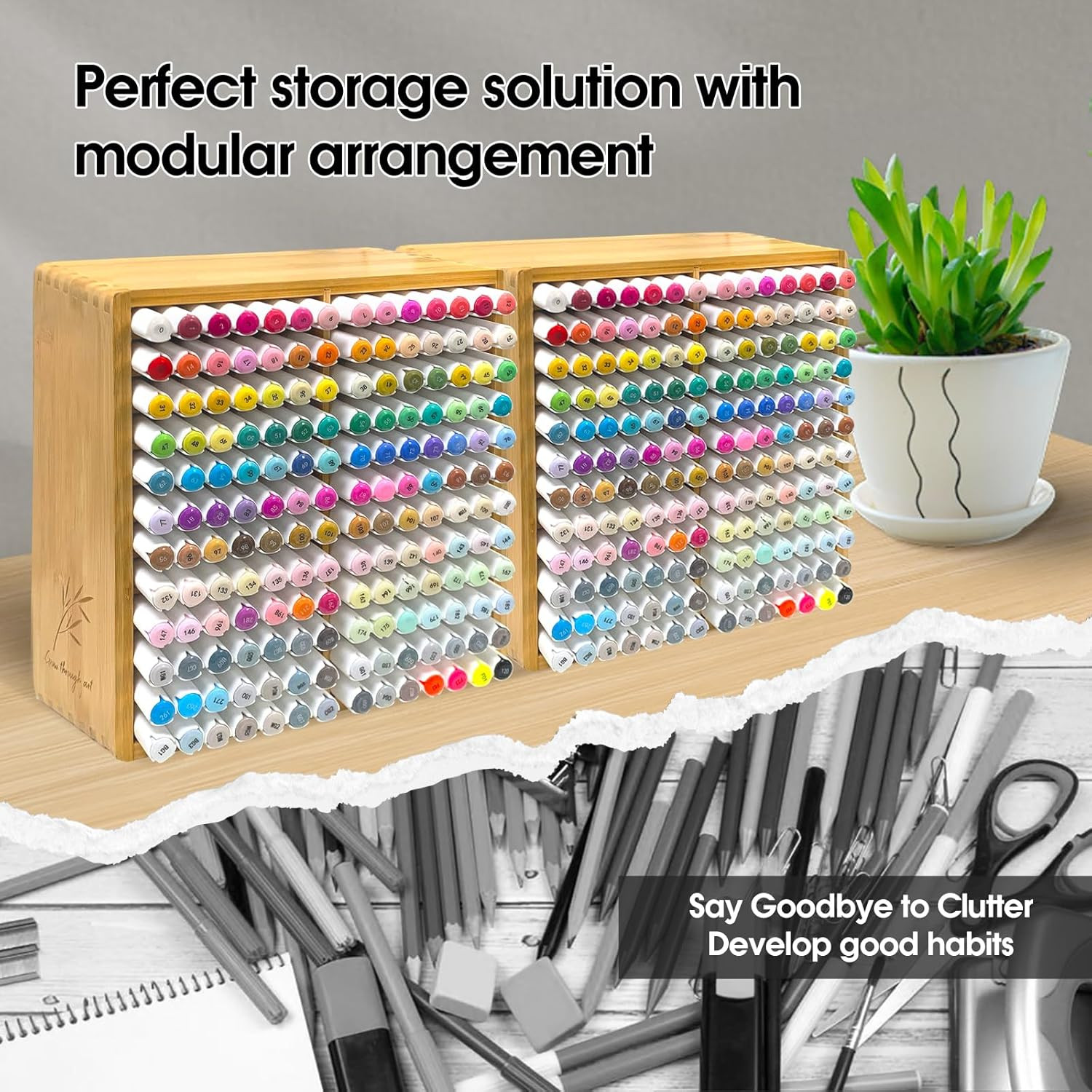 Marker Organizer for 168 Markers,Bamboo Wooden Desk Storage Organizer Rack,Marke
