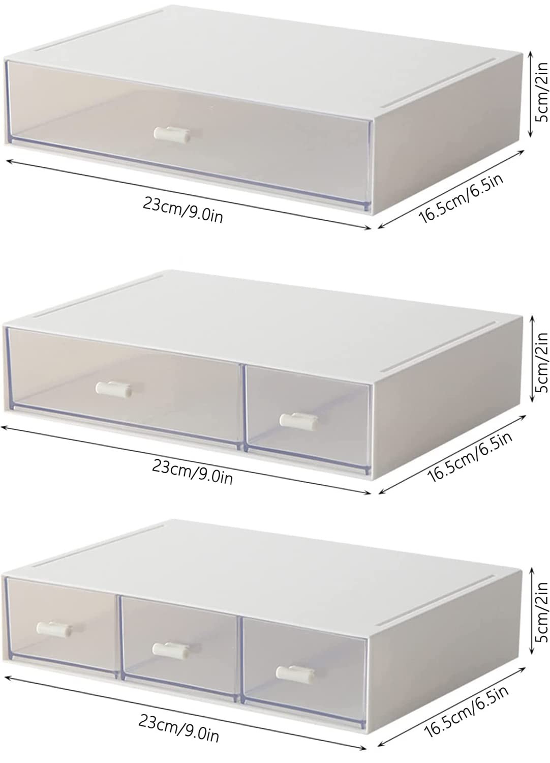 Desk Organizer-3 Tier Stackable 9*6.5*2inch – 1+2+3 Compartment, White