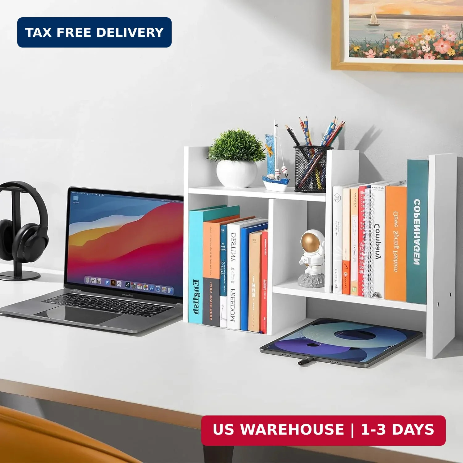 CITLOW Desktop Shelf Organizer – Adjustable Wood Desktop Bookshelf, Table Top Sh