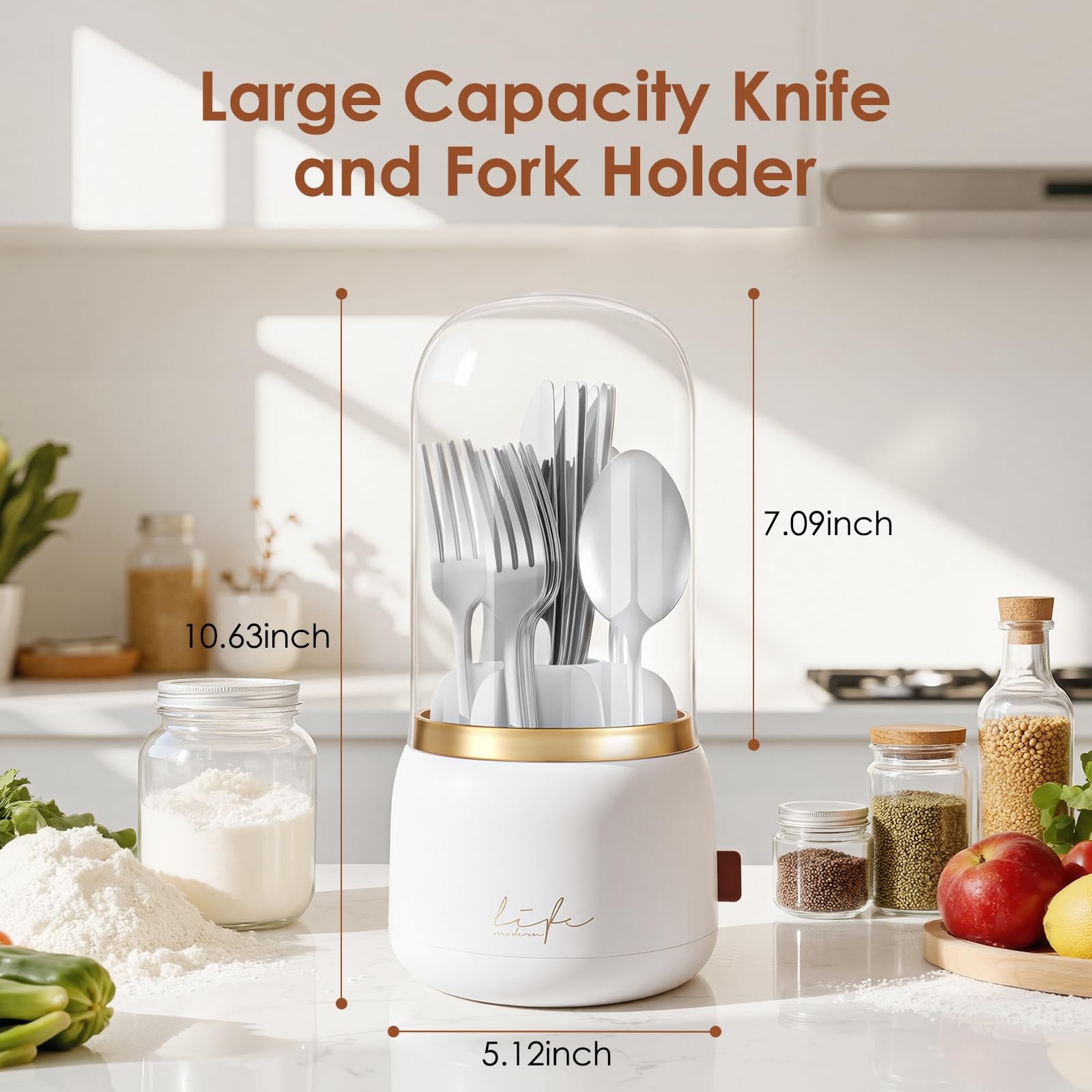 EXIN DECHEN 360° Rotation Silverware Organizer for Kitchen White