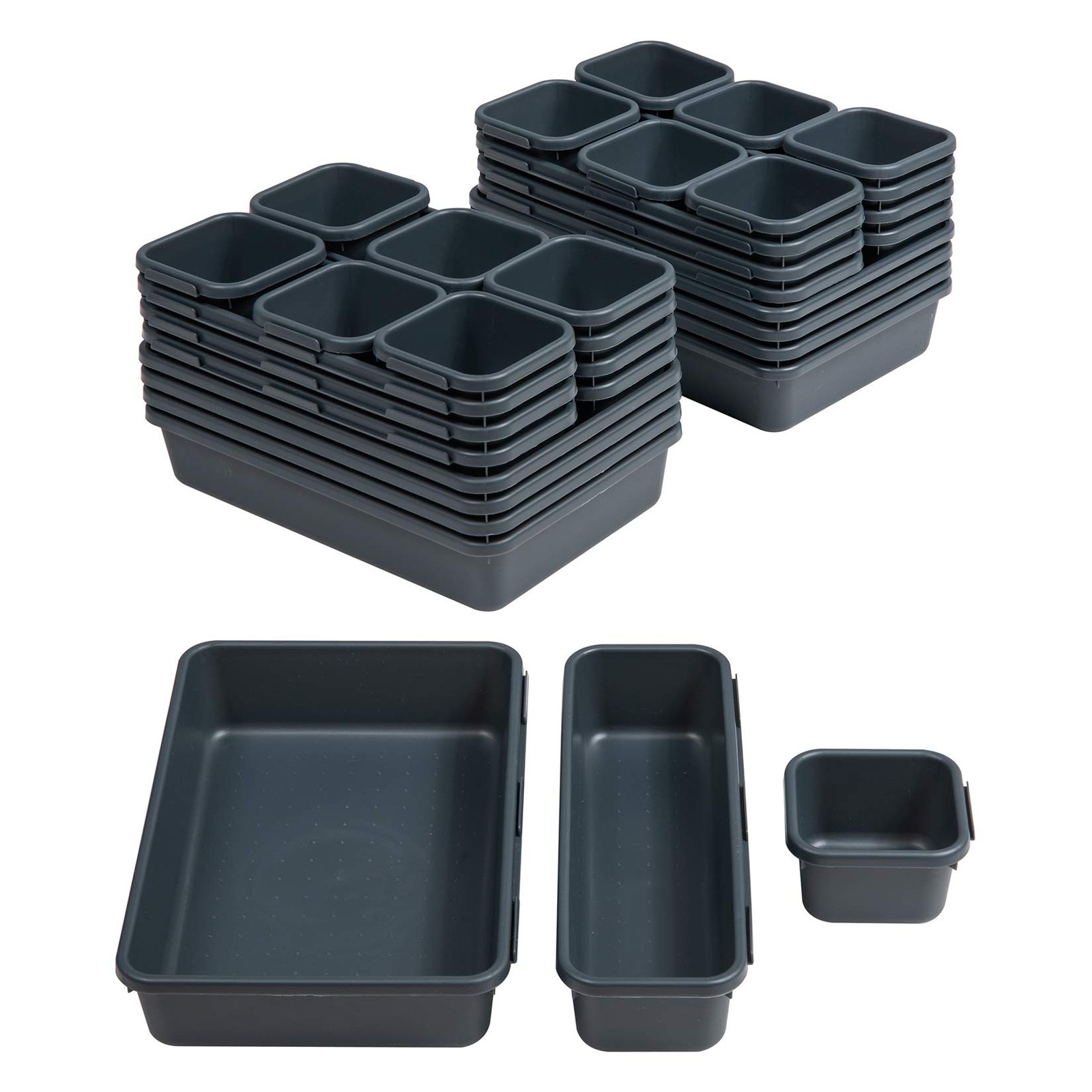 Desk Drawer Organizers 32 PCS – 8 Large, 12 Medium, 12 Small – Interlocking