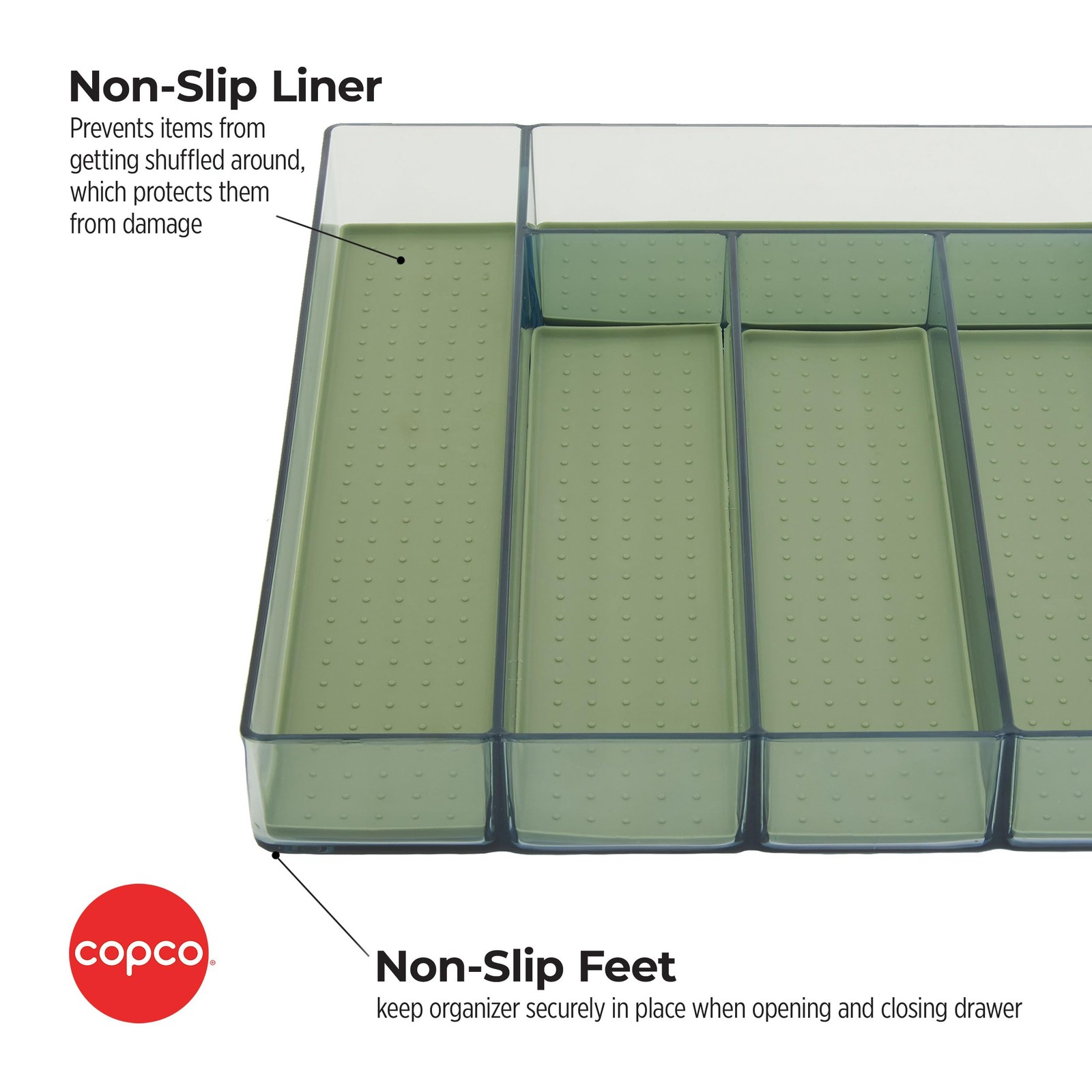 Copco Flatware Drawer Organizer with 5 Compartments, 5 Compartment, Green
