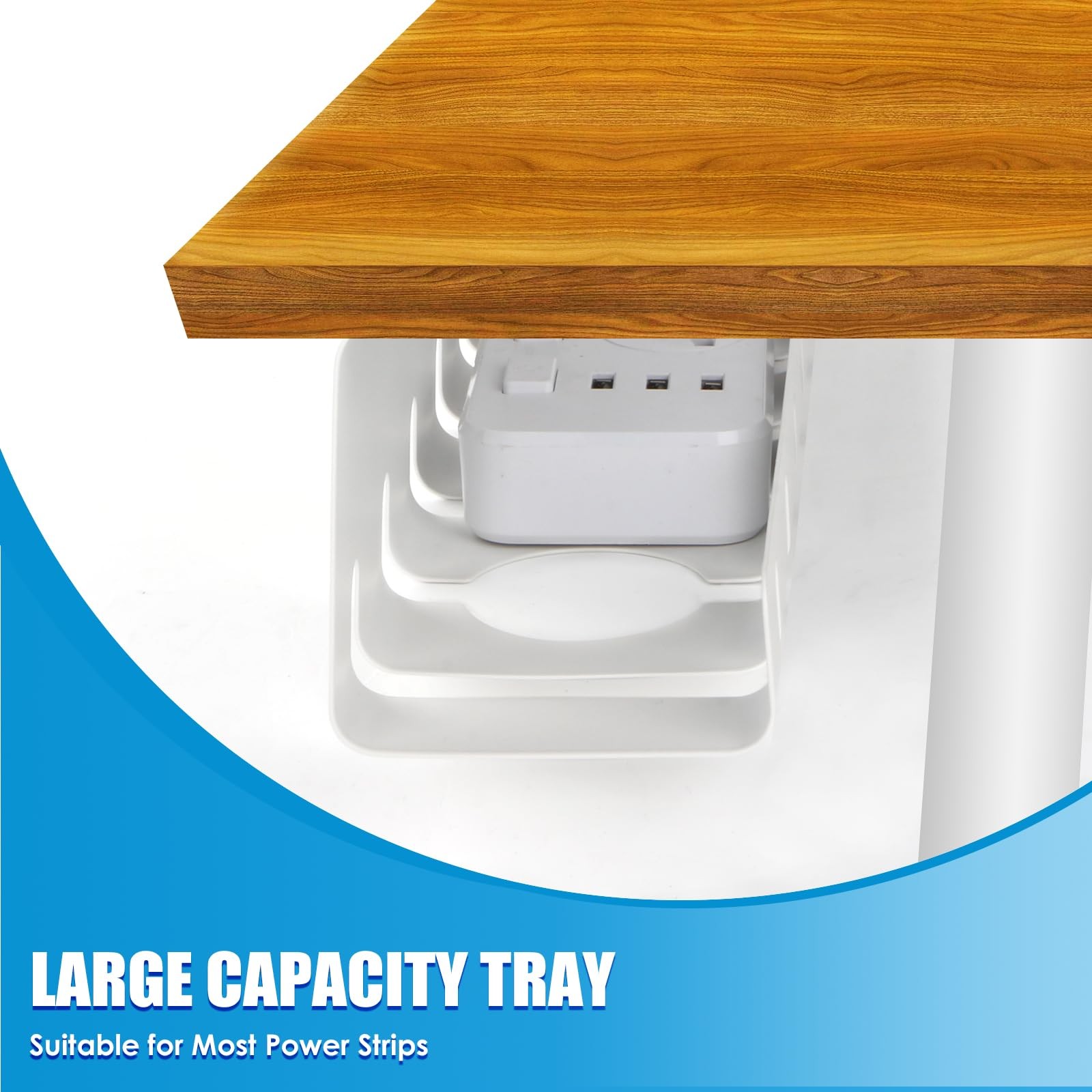 Under Desk Cable Management, 2 Pack 17″ Tray L x 4″ W x H, White