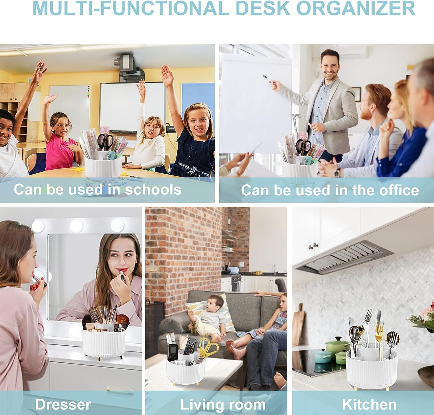 Pencil Holder for Desk,5 Slots 360°Degree Rotating Desk Organizers and Accessori