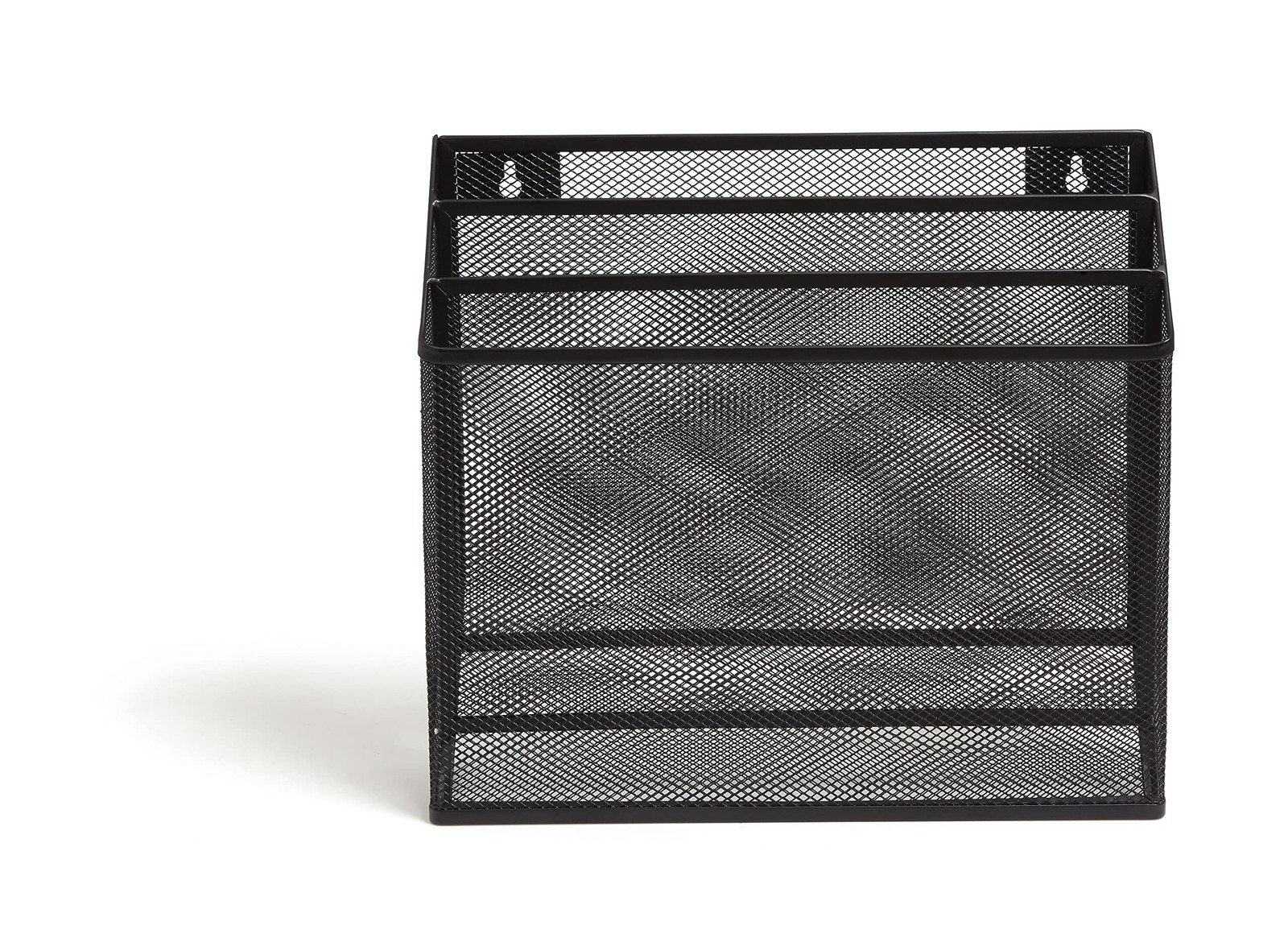 Wire Mesh File Organizer, 3‑Compartment, Matte Black – Vertical Desktop Sorte…