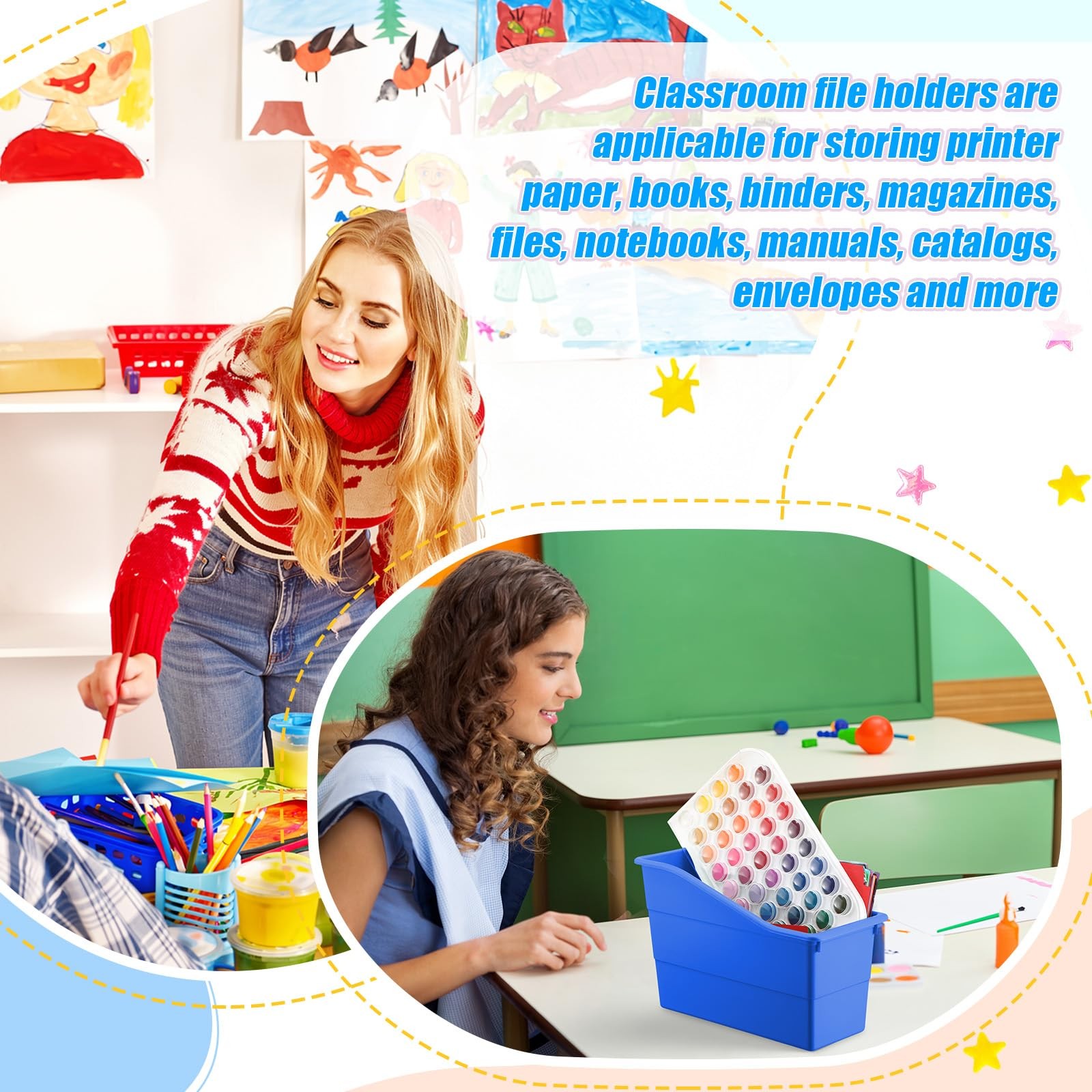 6 Packs Book Bins for Classroom Plastic Book Binder Holders Vertical Organize…