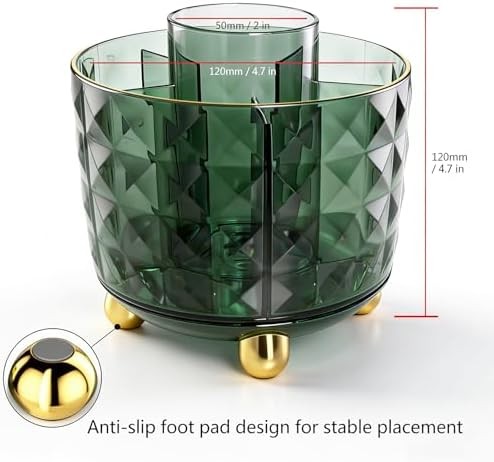 Dark Green Pen Pencil Holder for Desk, 360° Rotating Pen Organizer, Green Office