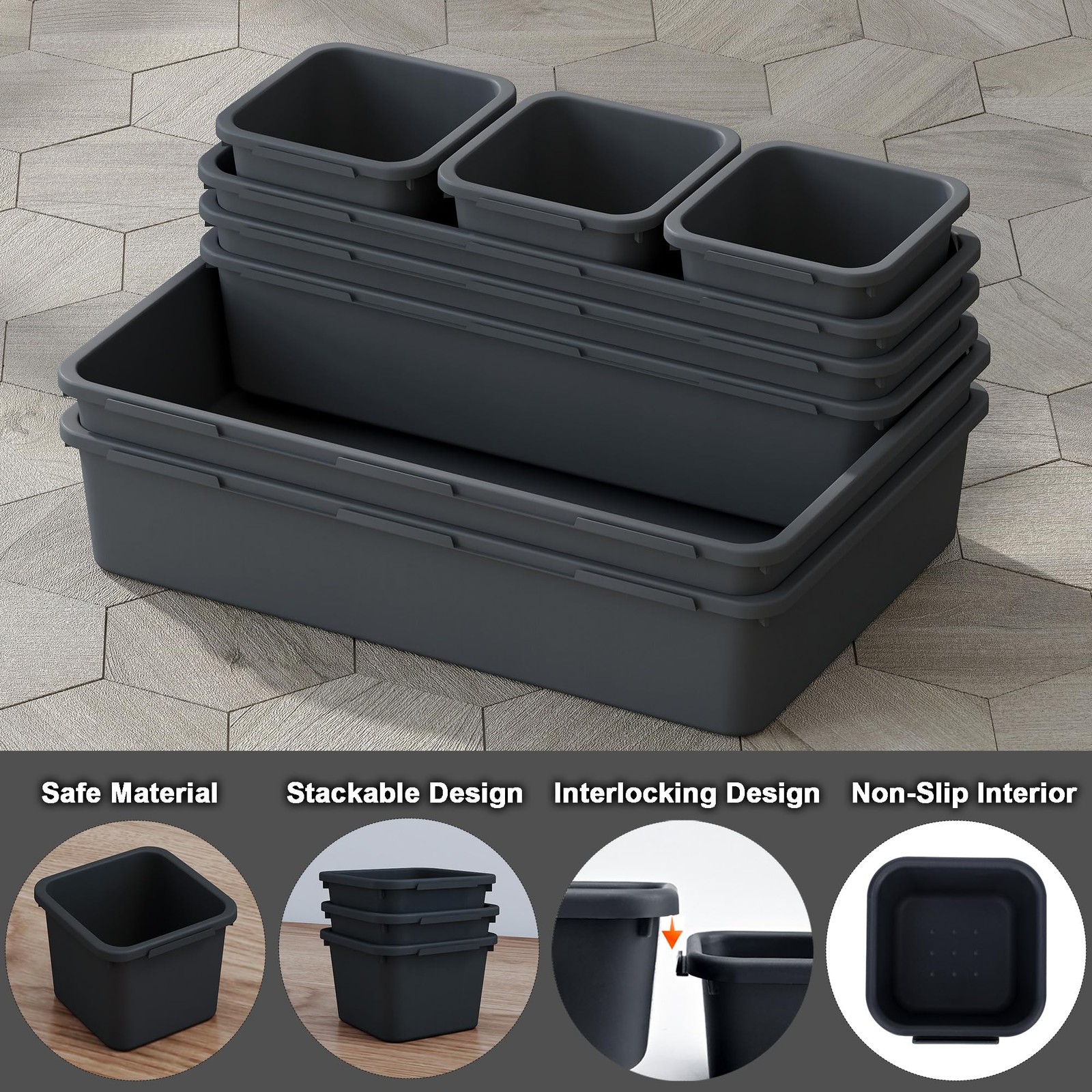 QUELIEN Desk Drawer Organizer Tray Set, 8PCS Plastic 8PCS, Gray Blue