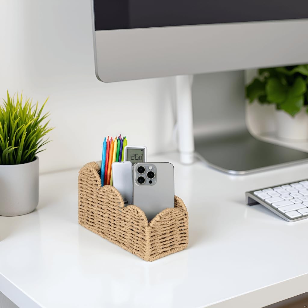 Bedside Table Desk Organizer Caddy, Remote Pen&Pencil Holder Cup, Makeup Brus…