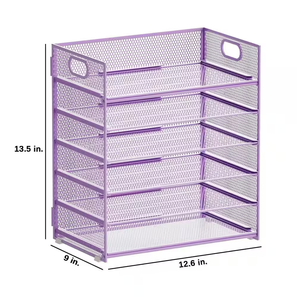 Purple 12.6 In. X 13.5 In. Metal Desk File Organizer with Handle