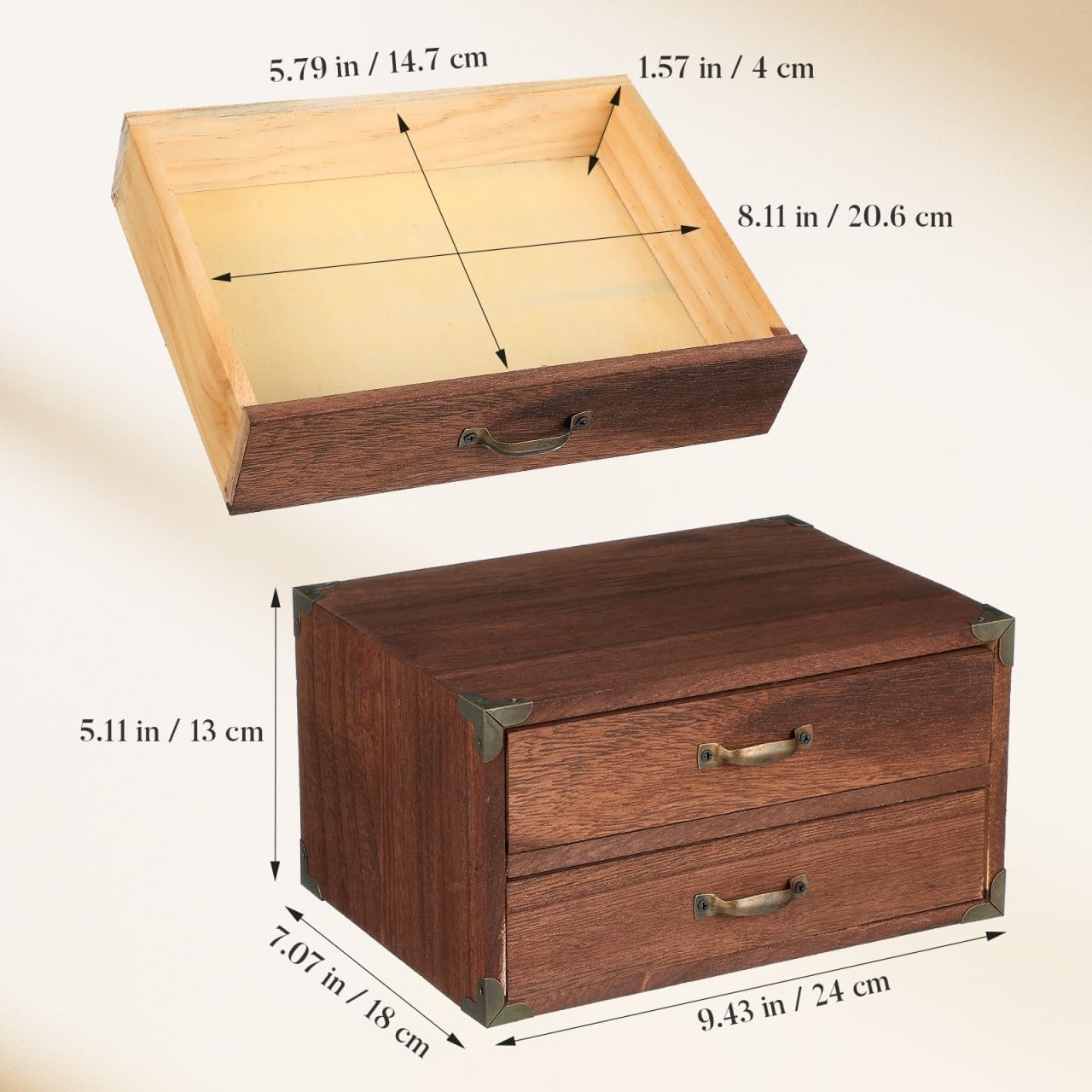 Zerodeko Vintage Wooden Drawer Storage 24.00X18.00X13.00CM, Light Brown