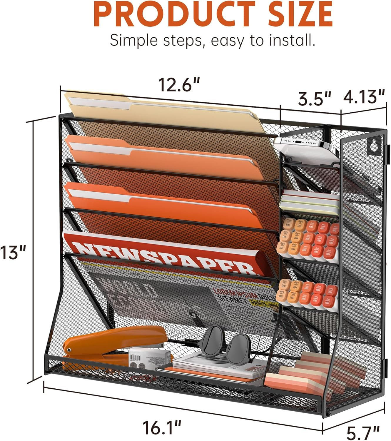 Wall File Organizer, 5-Tier Office Wall Organizer with 4 Pen Holders, Wall Organ