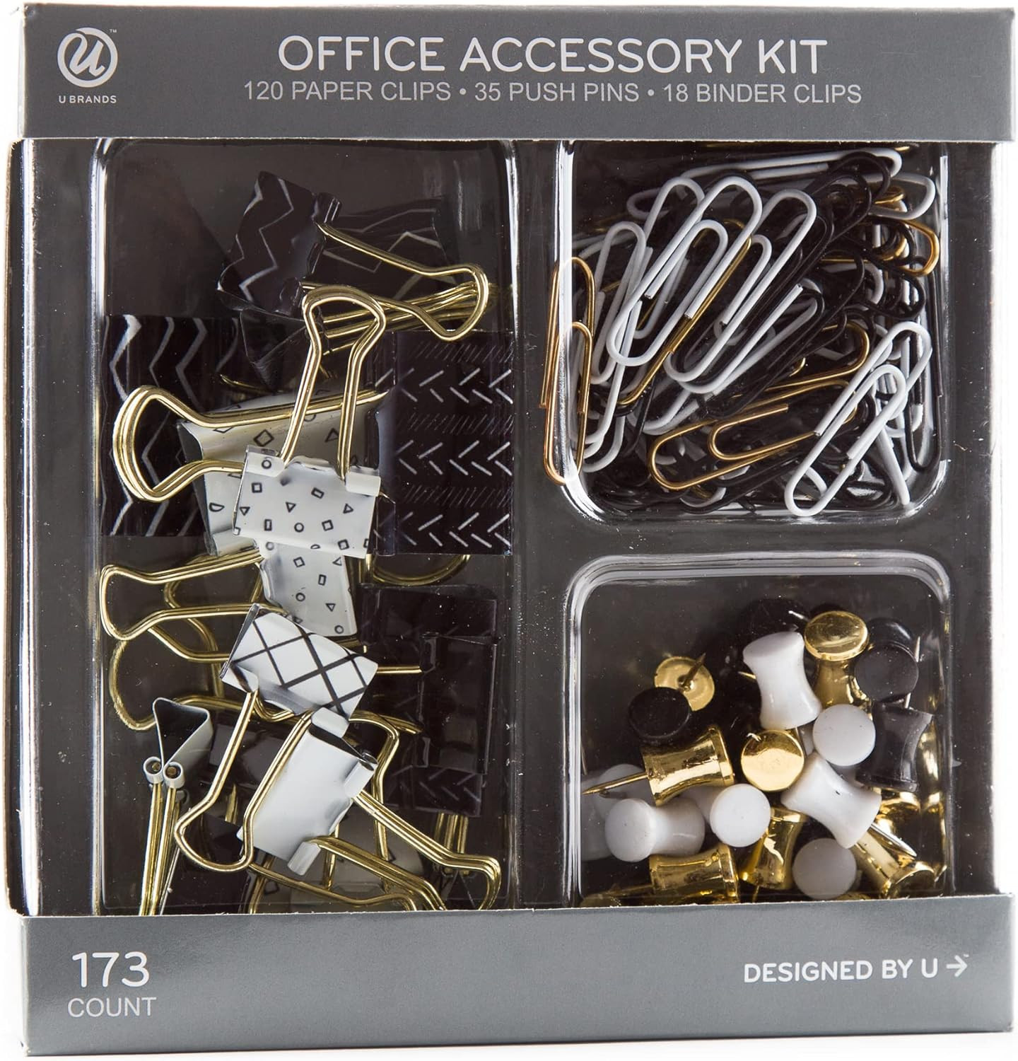 Office Accessory Kit, Office Supplies (Black, White and Gold)