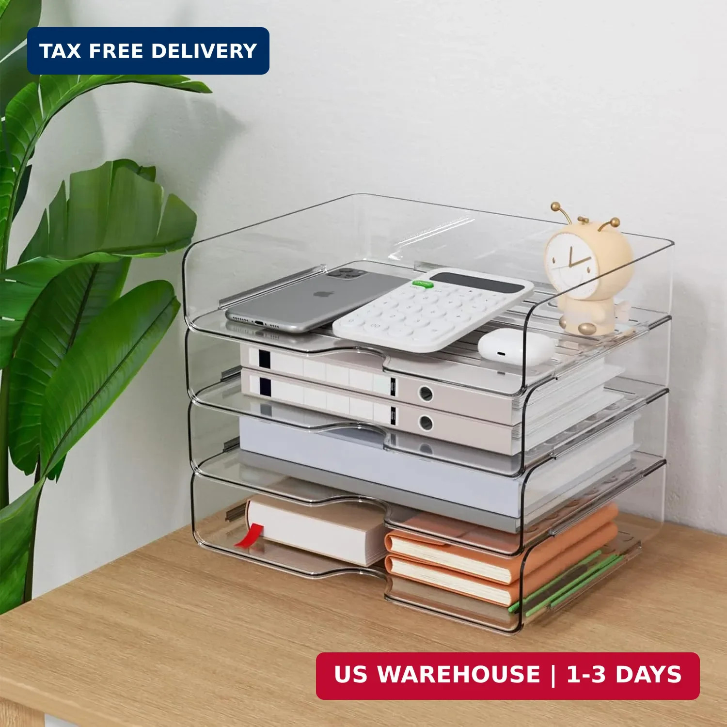 Paper Organizer Letter Tray, 4 Pack Acrylic Stackable Desk File Organizer,Versat